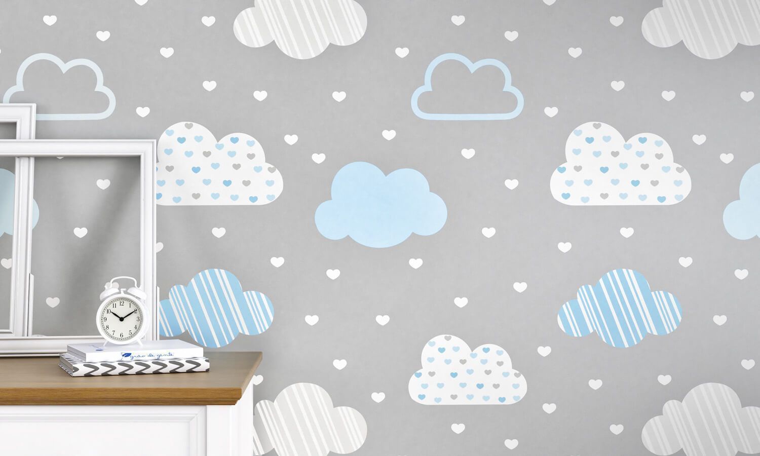 Papel de Parede Chuva de Amor Cinza/Rosa 3m