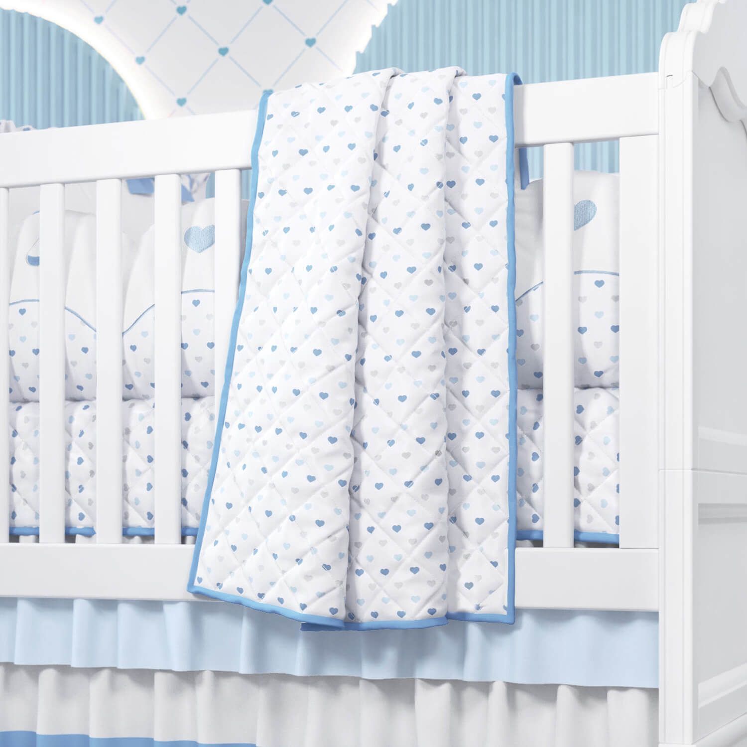 Edredom de Berço Matelado Corações Azul