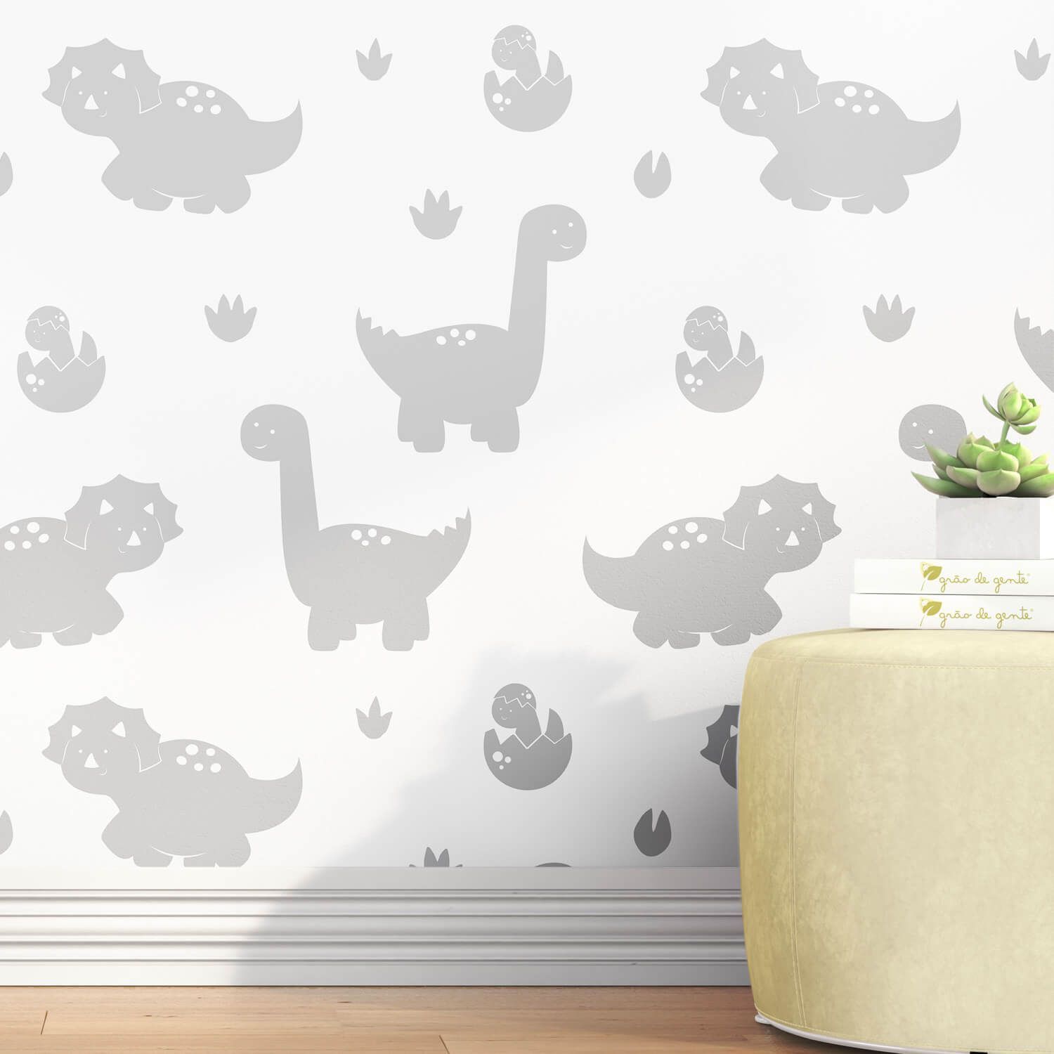 Papel de Parede Amiguinhos Dino Cinza 3m