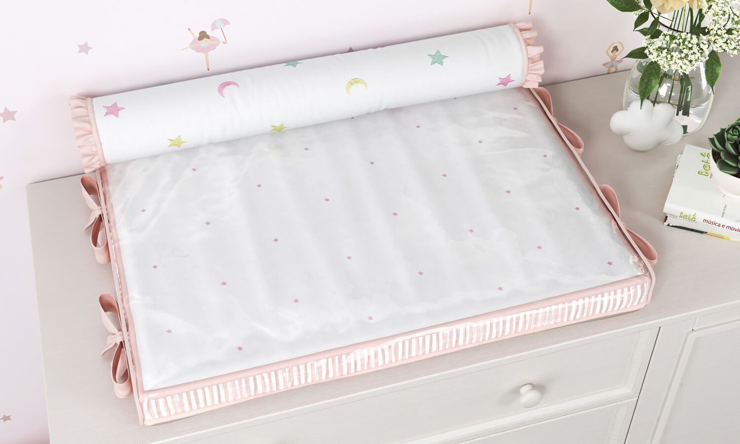 Trocador de Fraldas com Rolinho Luas e Estrelas