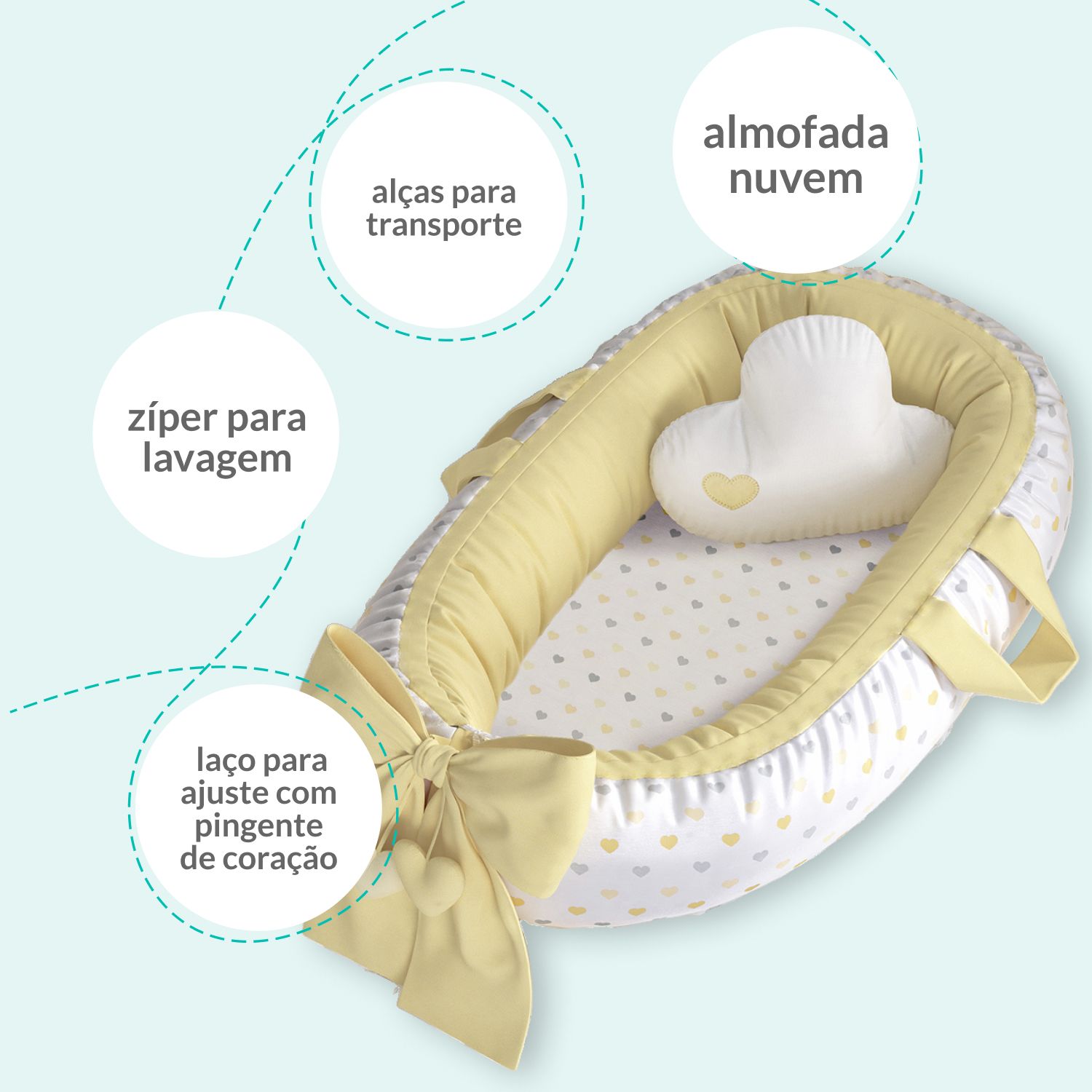 Ninho para Bebê Redutor de Berço Corações 80cm