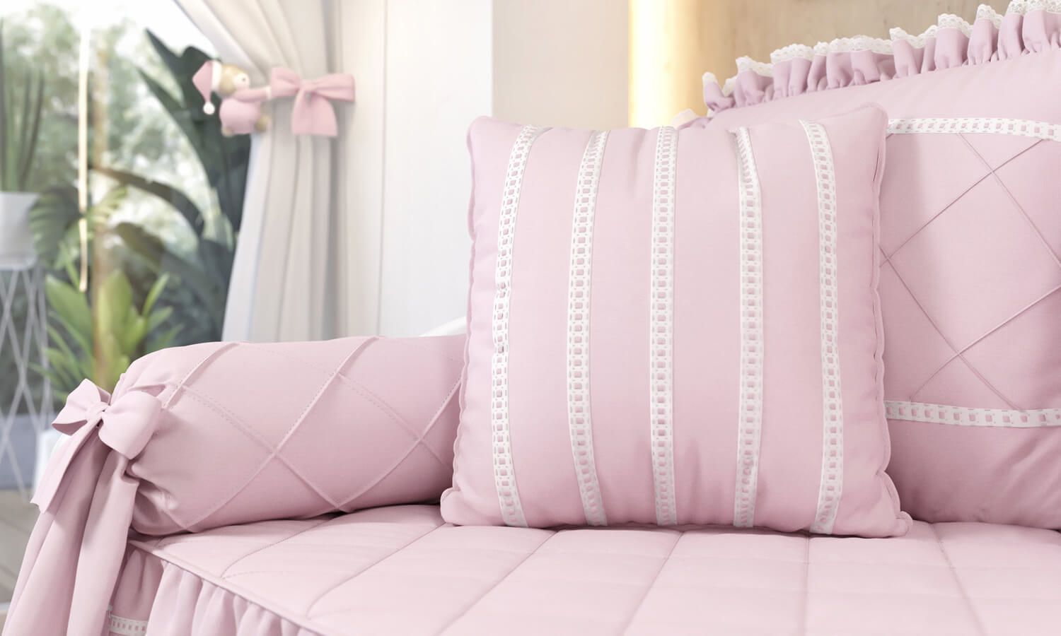 Almofada Listras Branco Clássico 38cm