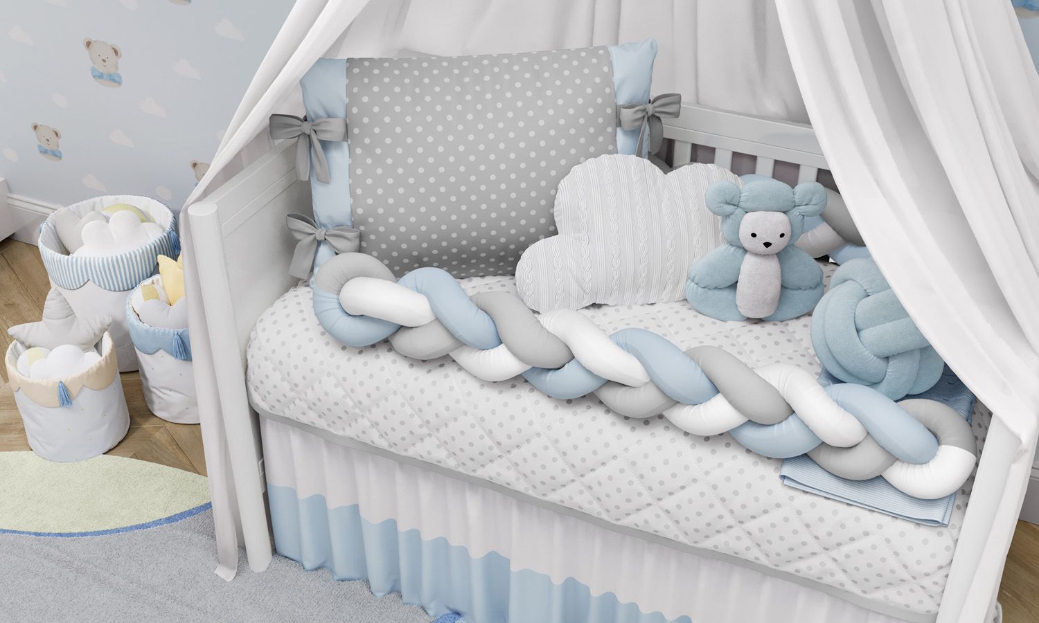 Kit Berço Trança Poá Rosa