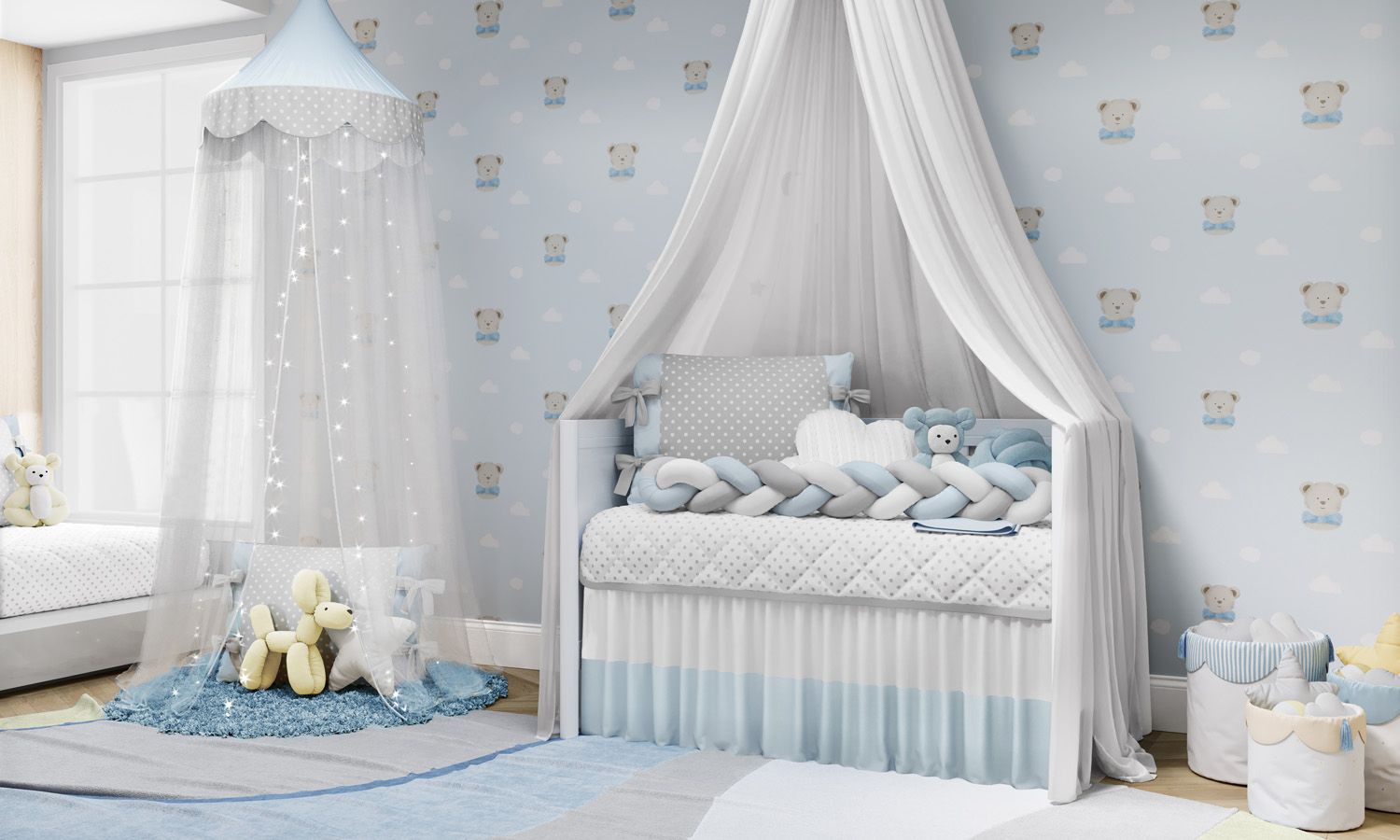 Kit Berço Trança Poá Rosa