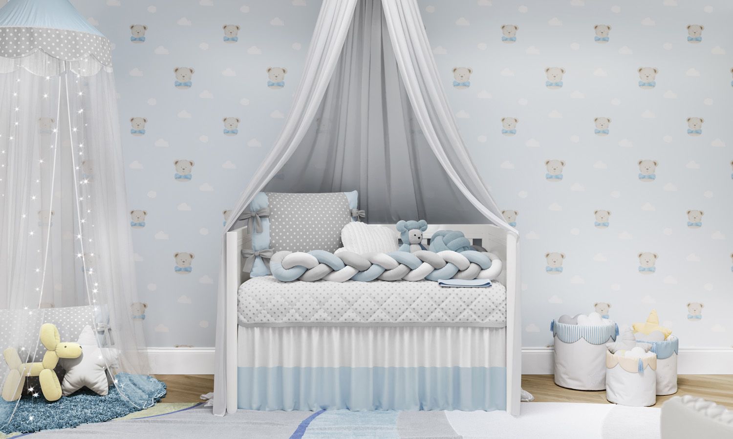 Kit Berço Trança Poá Rosa