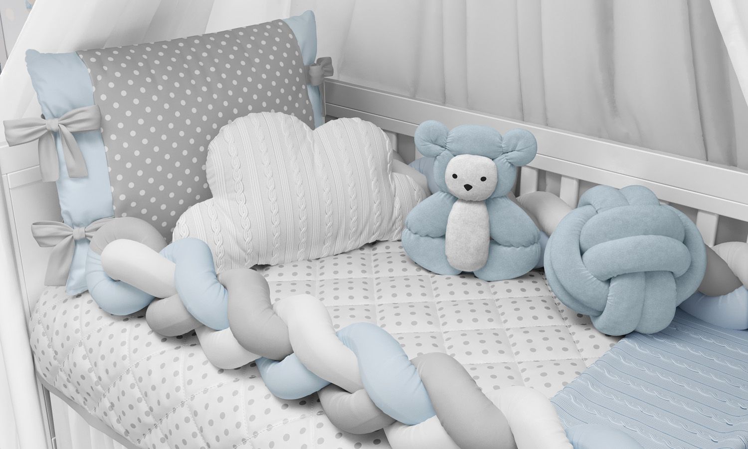 Kit Berço Trança Poá Rosa