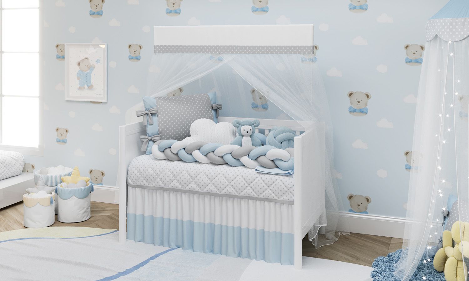 Kit Berço Trança Poá Rosa