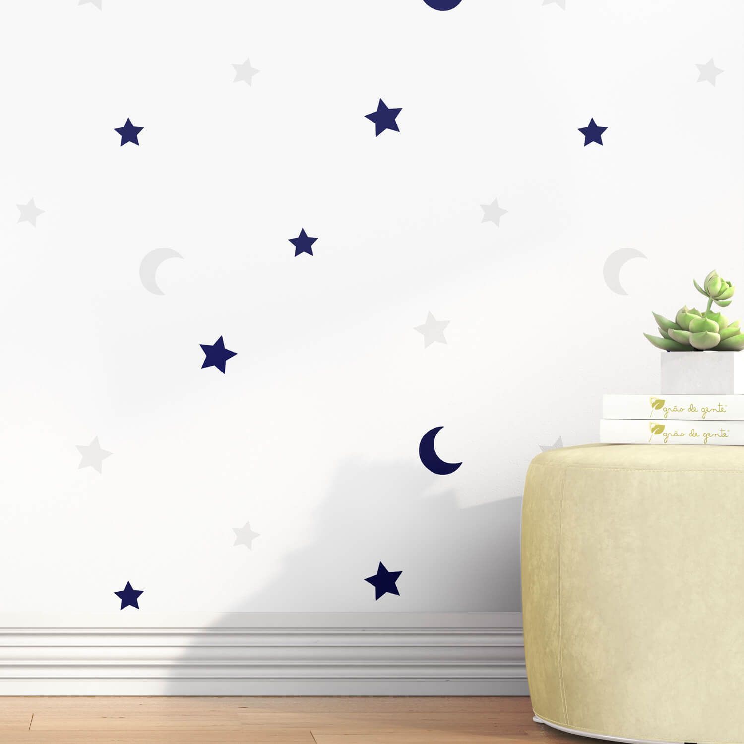 Papel de Parede Lua e Estrelas Azul Marinho 3m