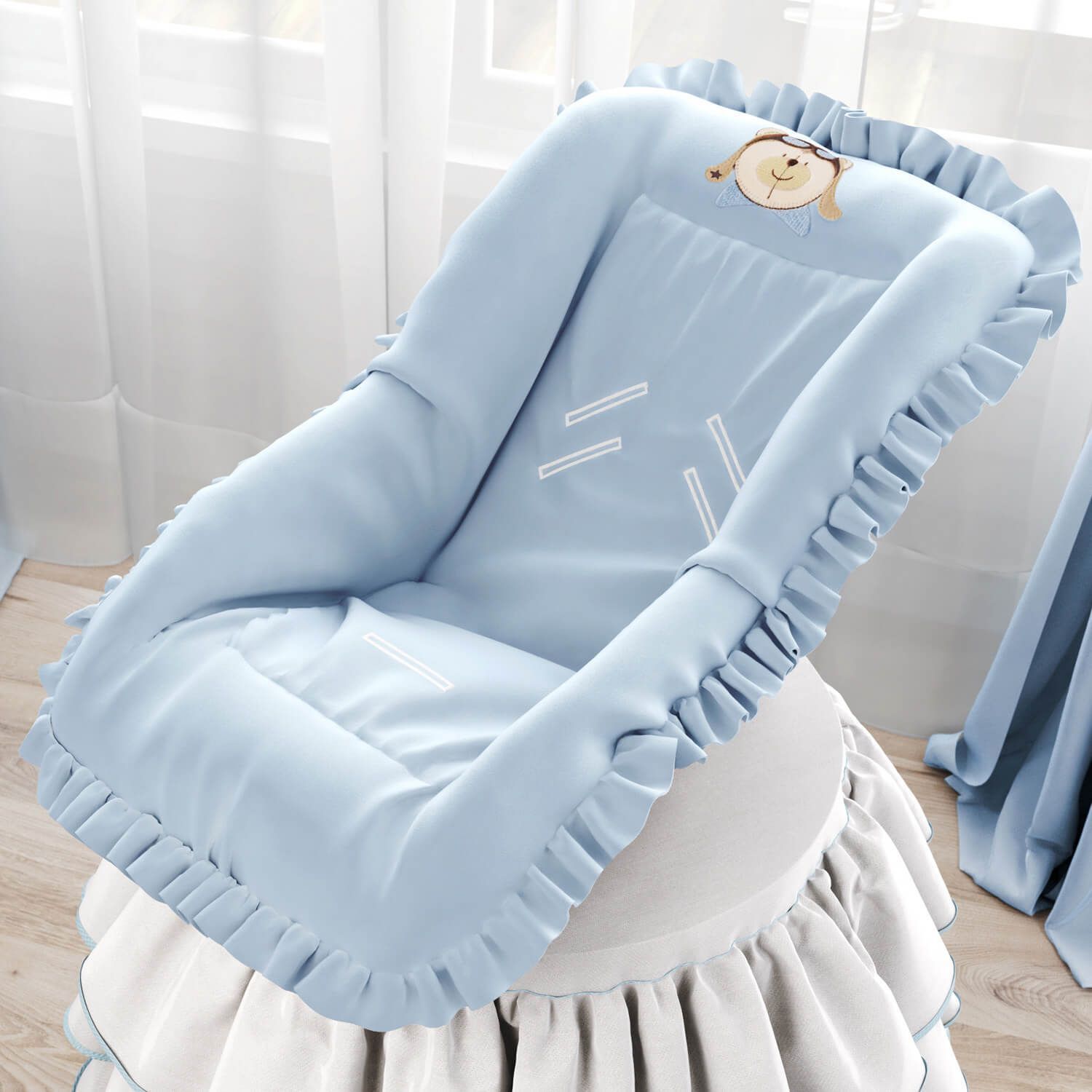 Capa de Bebê Conforto Urso Aviador Azul Bebê