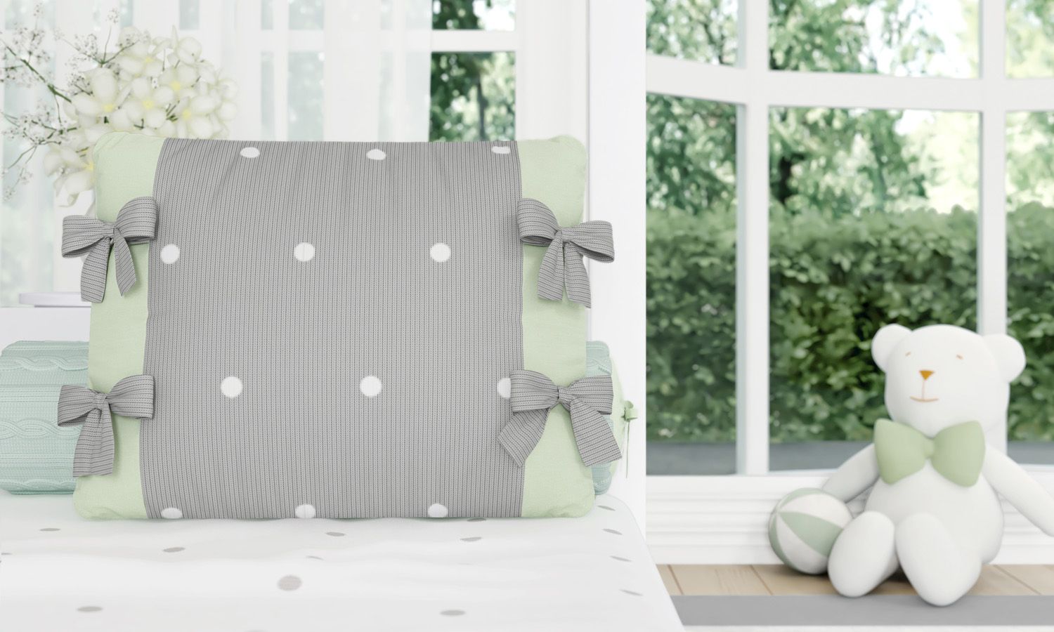 Almofada Laços Tricot Poá Azul 38cm