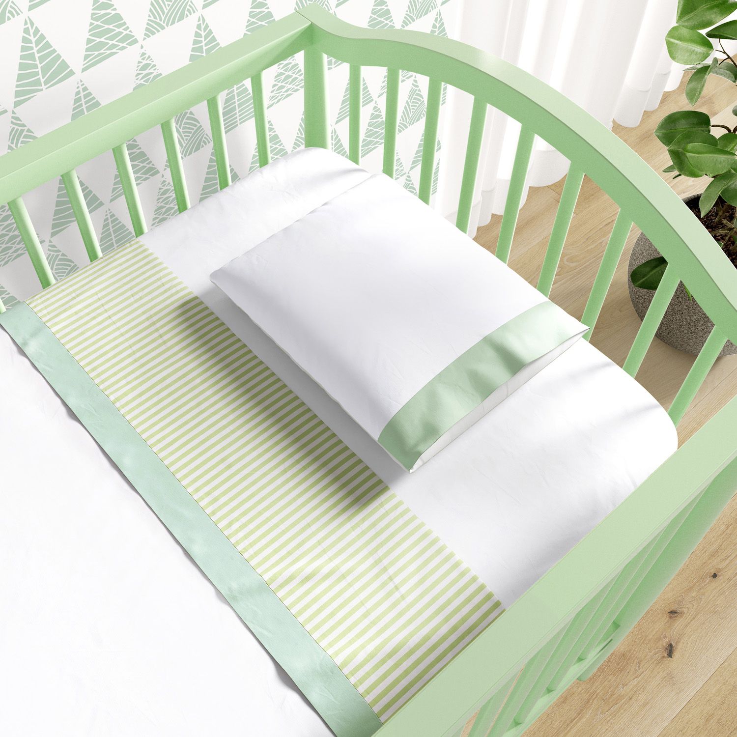 Jogo de Lençol Berço Listrado Verde 3 peças