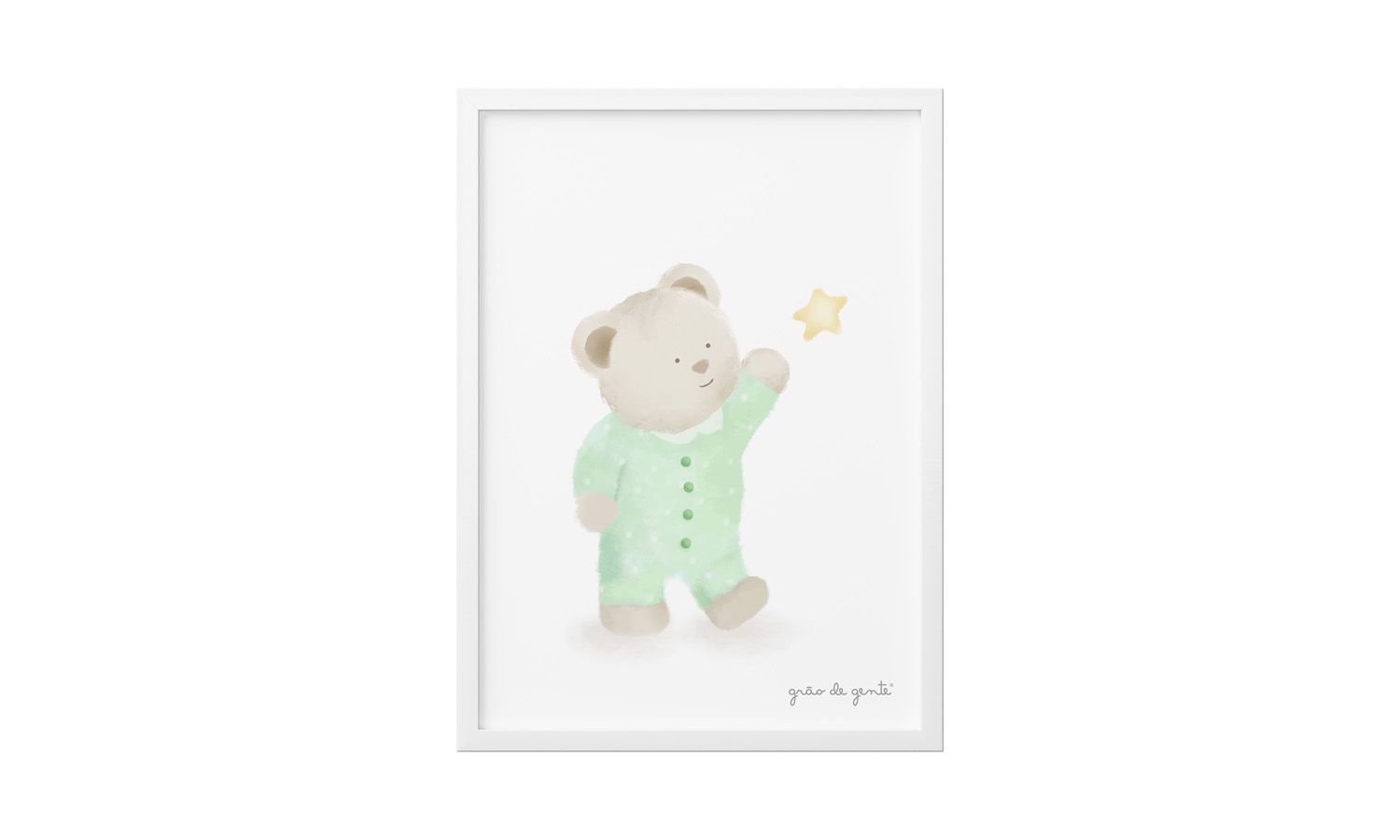 Quadro Ursinho e Estrela Verde 34cm 