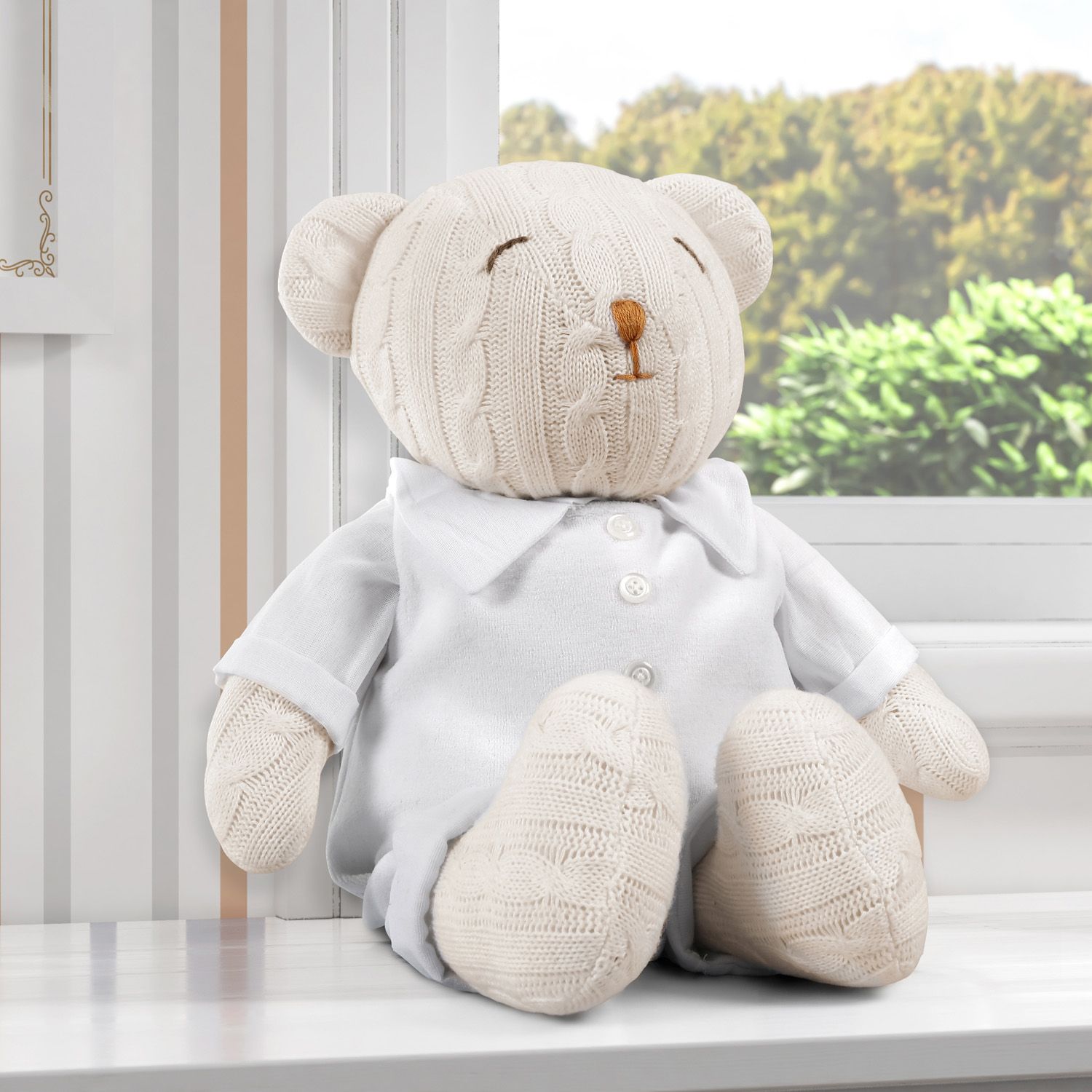 Urso Clássico Tricot Luxo Branco 42cm