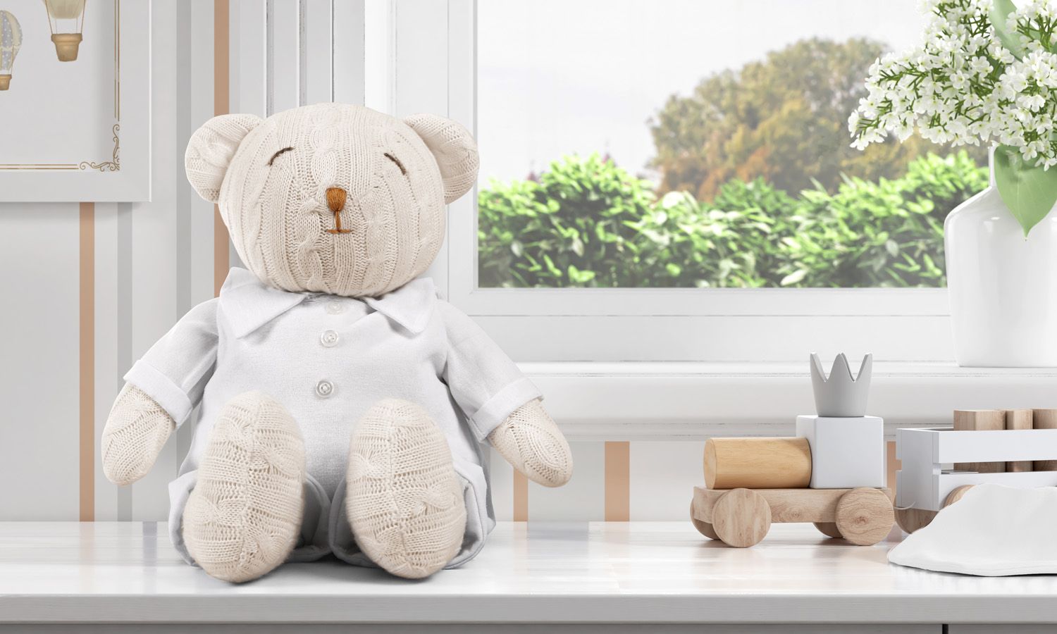 Urso Clássico Tricot Luxo Azul 42cm