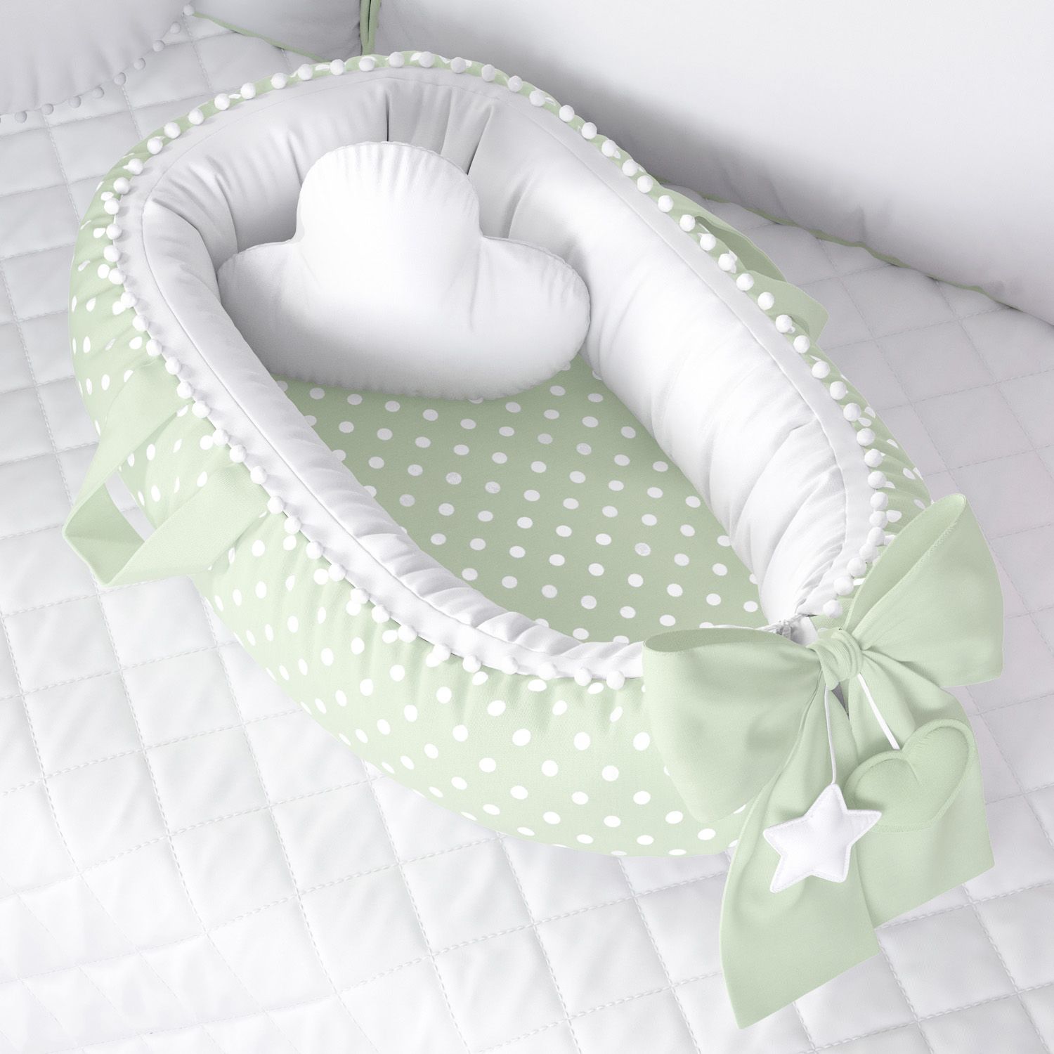 Ninho para Bebê Redutor de Berço Poá Rosa/Branco 80cm