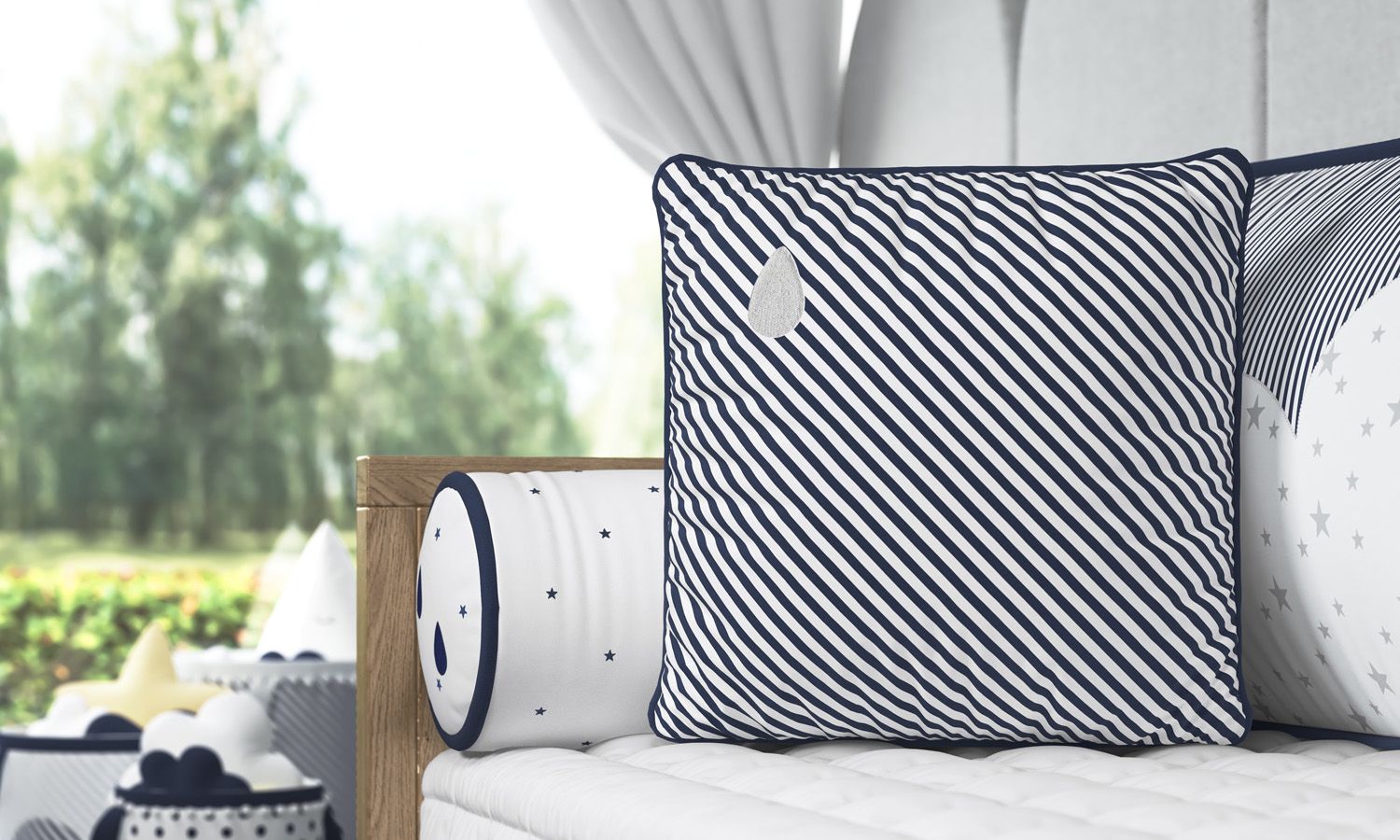 Almofada Listrada Gotinha Azul/Salmão 38cm