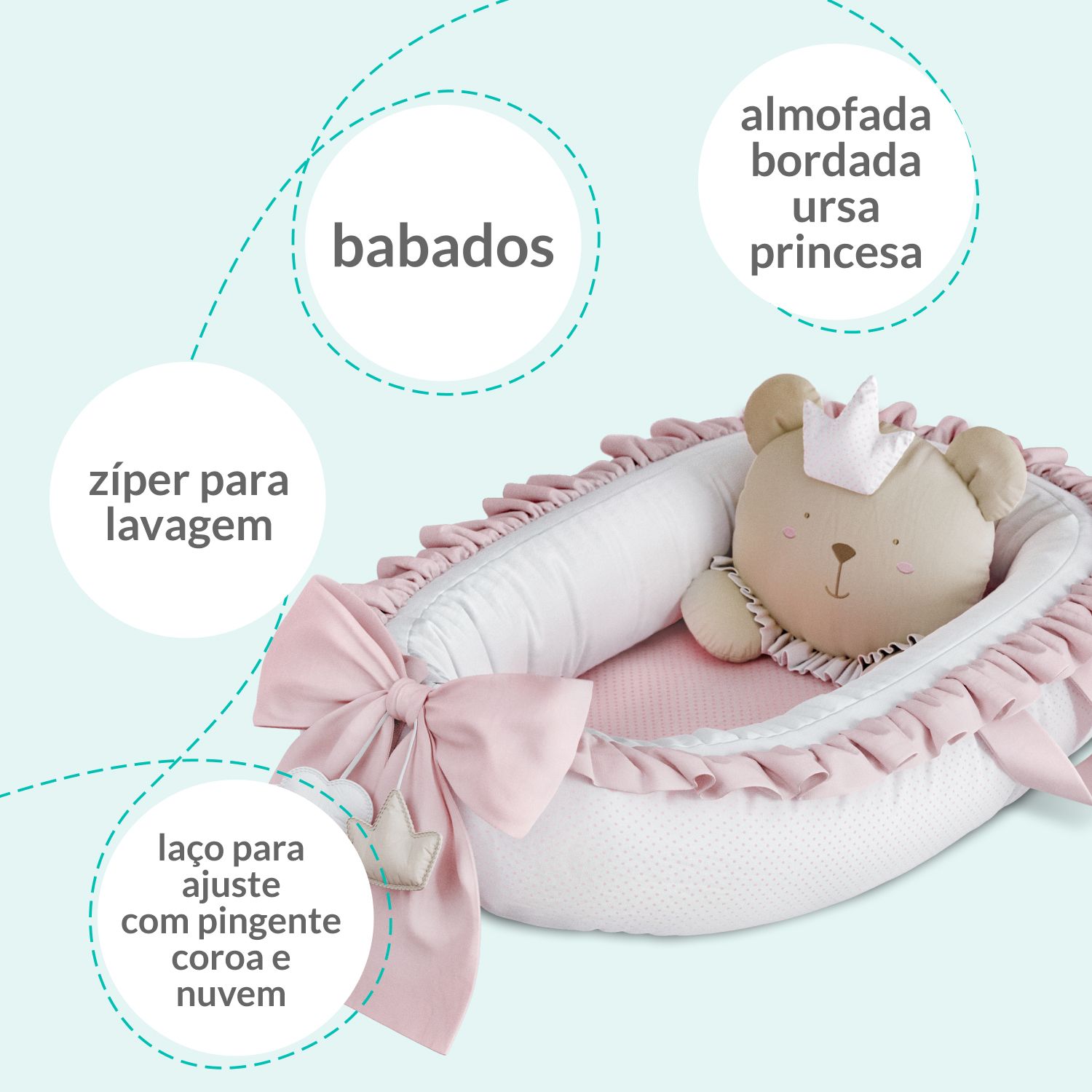 Ninho para Bebê Redutor de Berço Amiguinha Ursa Princesa 80cm
