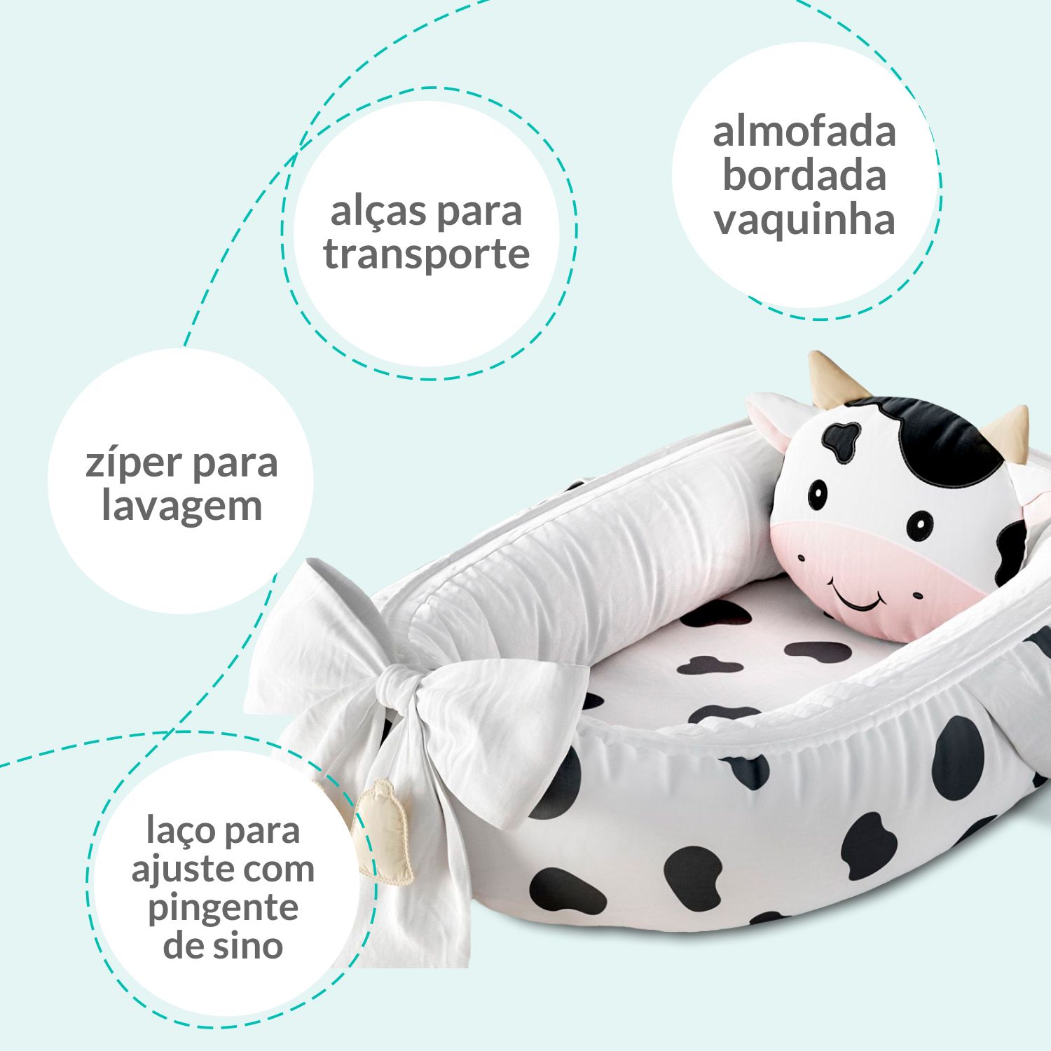 Ninho para Bebê Redutor de Berço Amiguinha Vaquinha 80cm
