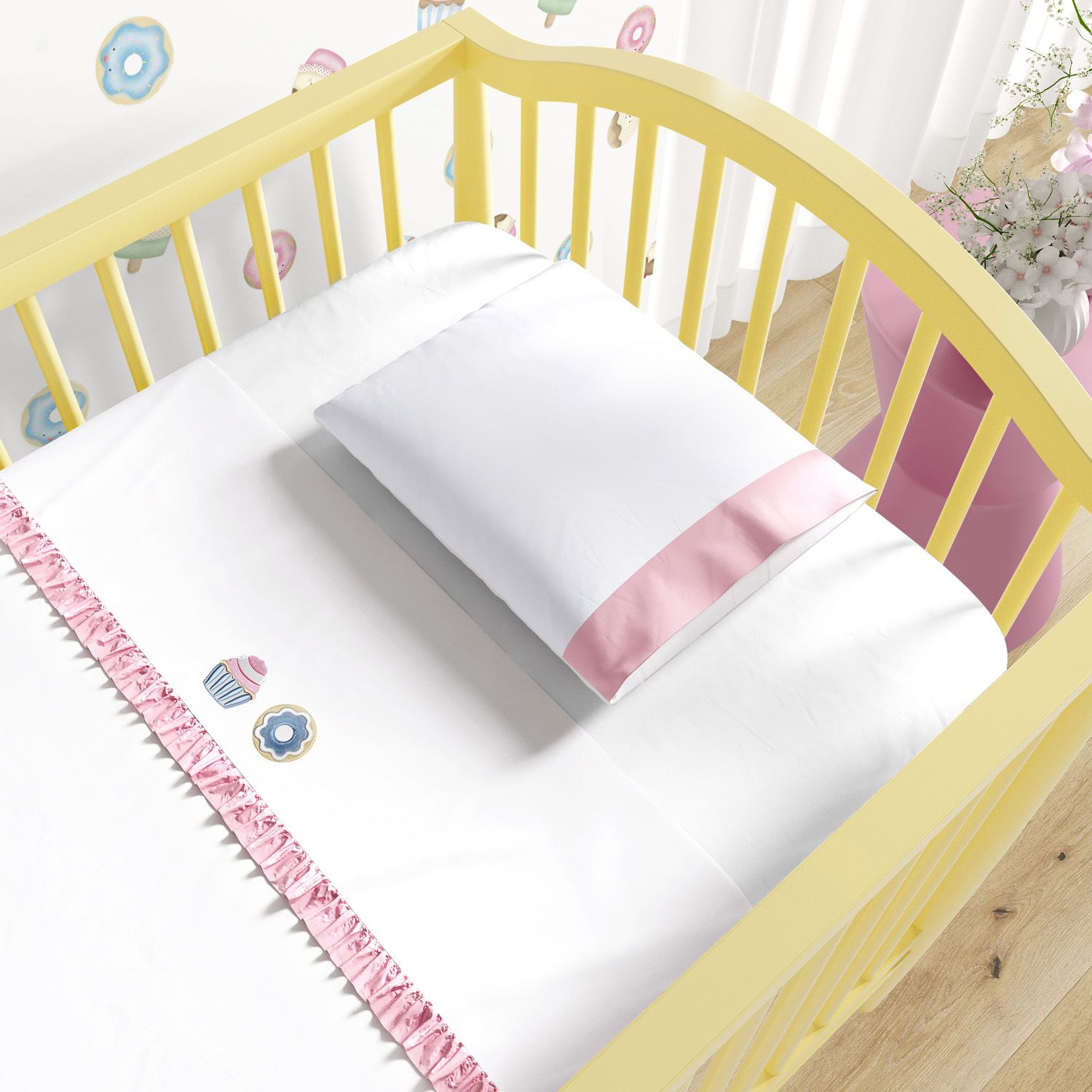 Jogo de Lençol Berço Bordado Doce Encanto 3 peças