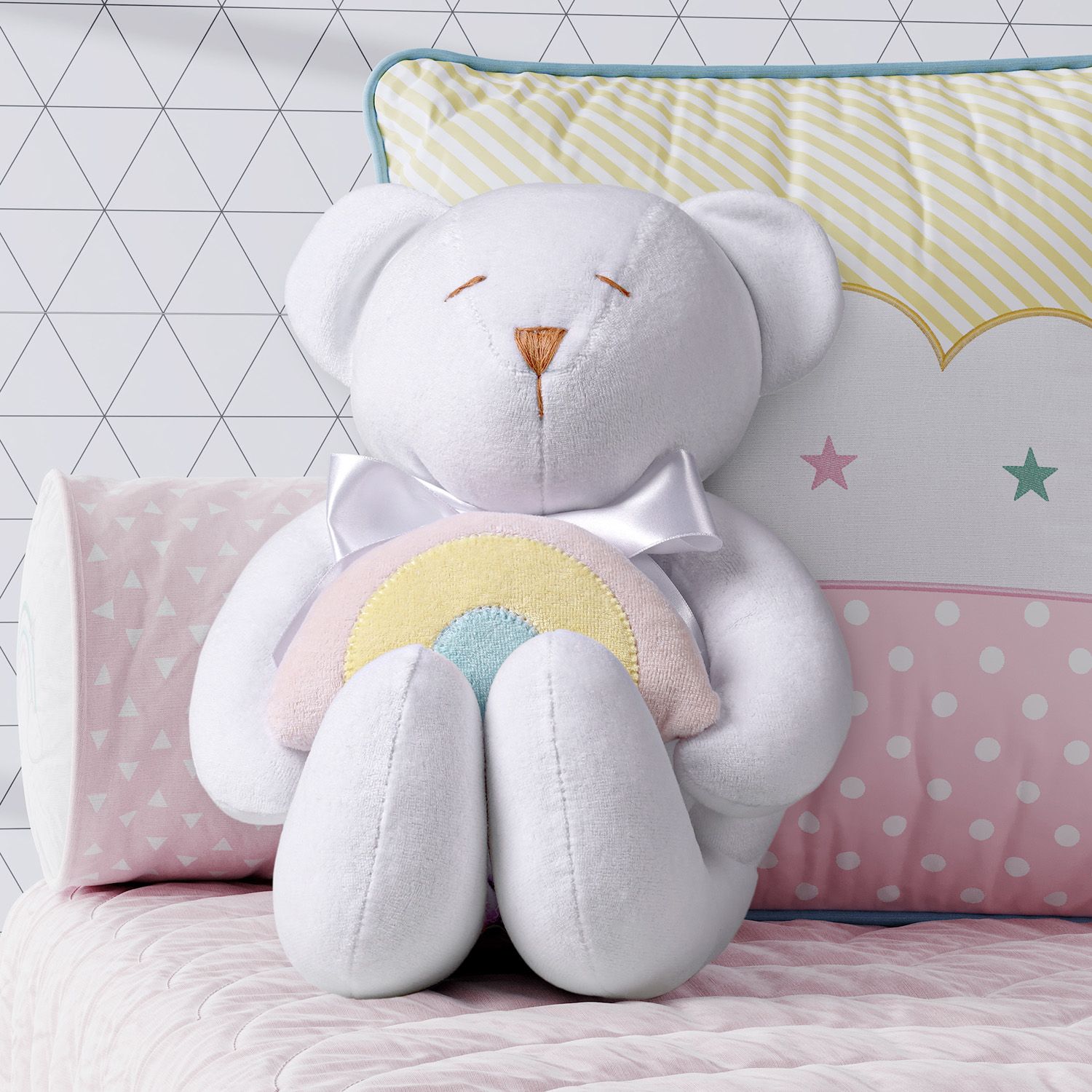 Urso Branco com Arco-íris 42 cm