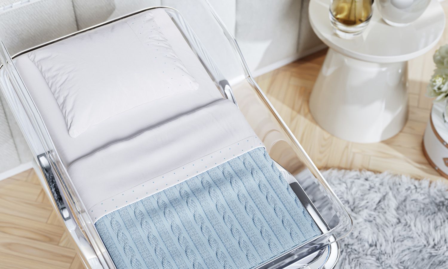 Jogo de Lençol Berço Maternidade Petit Poá Azul