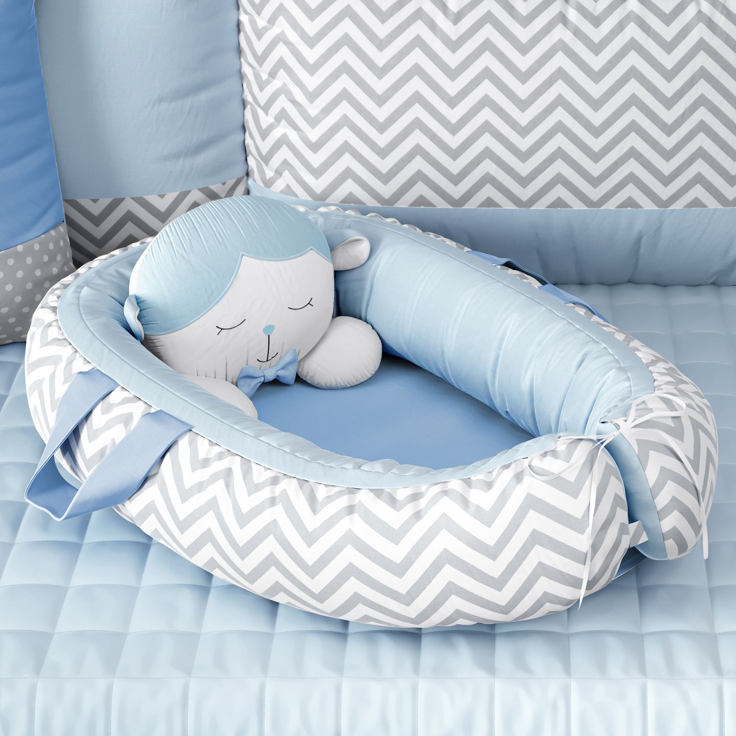 Ninho para Bebê Redutor de Berço Amiguinho Carneirinho Azul 75cm