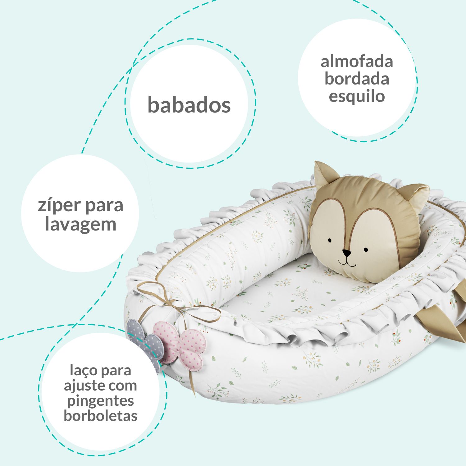 Ninho para Bebê Redutor de Berço Bosque Encantado Esquilo 80cm