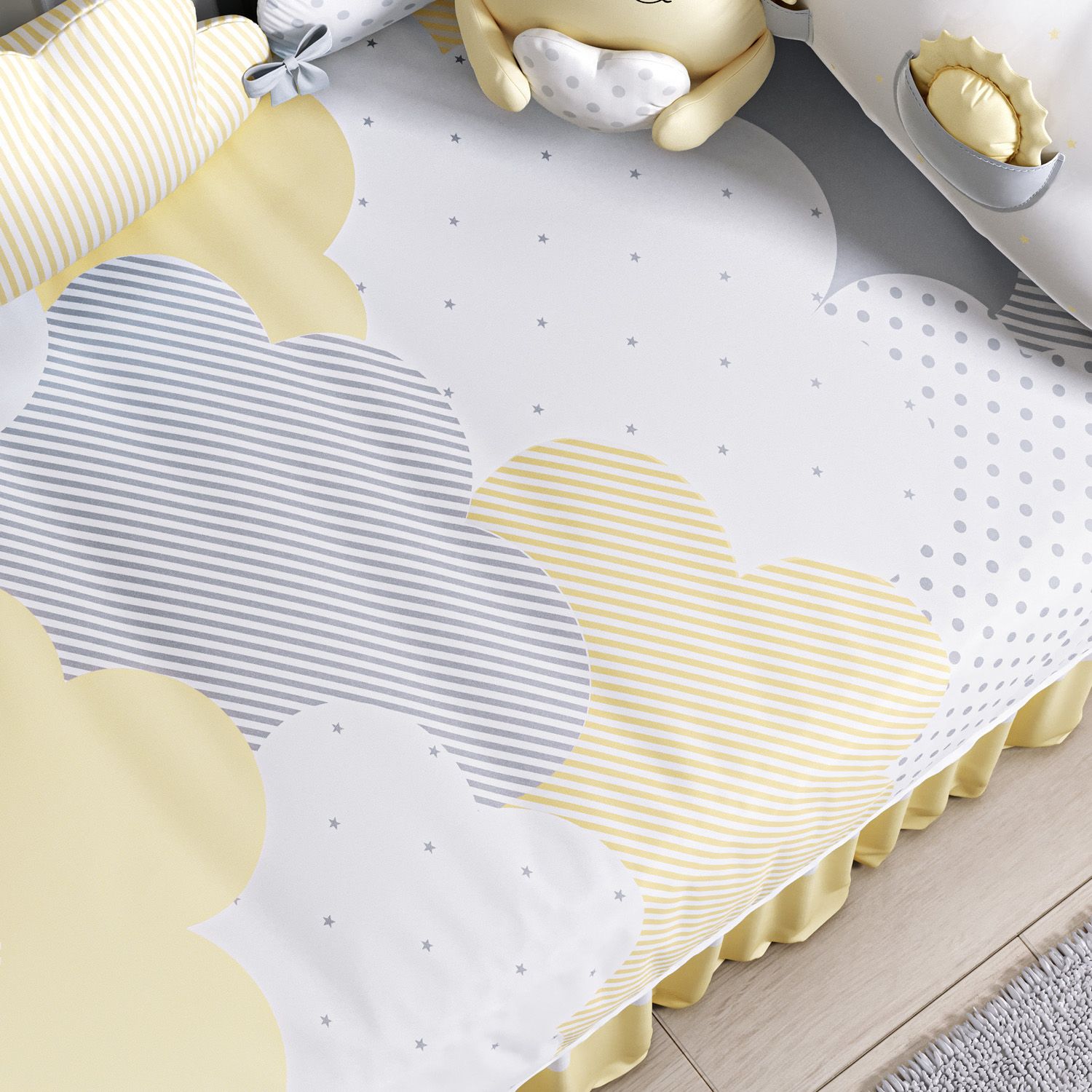 Edredom de Berço Estampado Nuvem de Algodão Amarelo