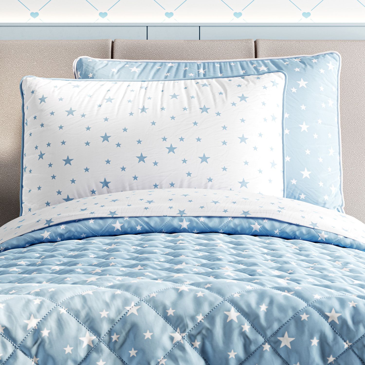 Kit Cama Infantil Solteiro Estrelinha Azul