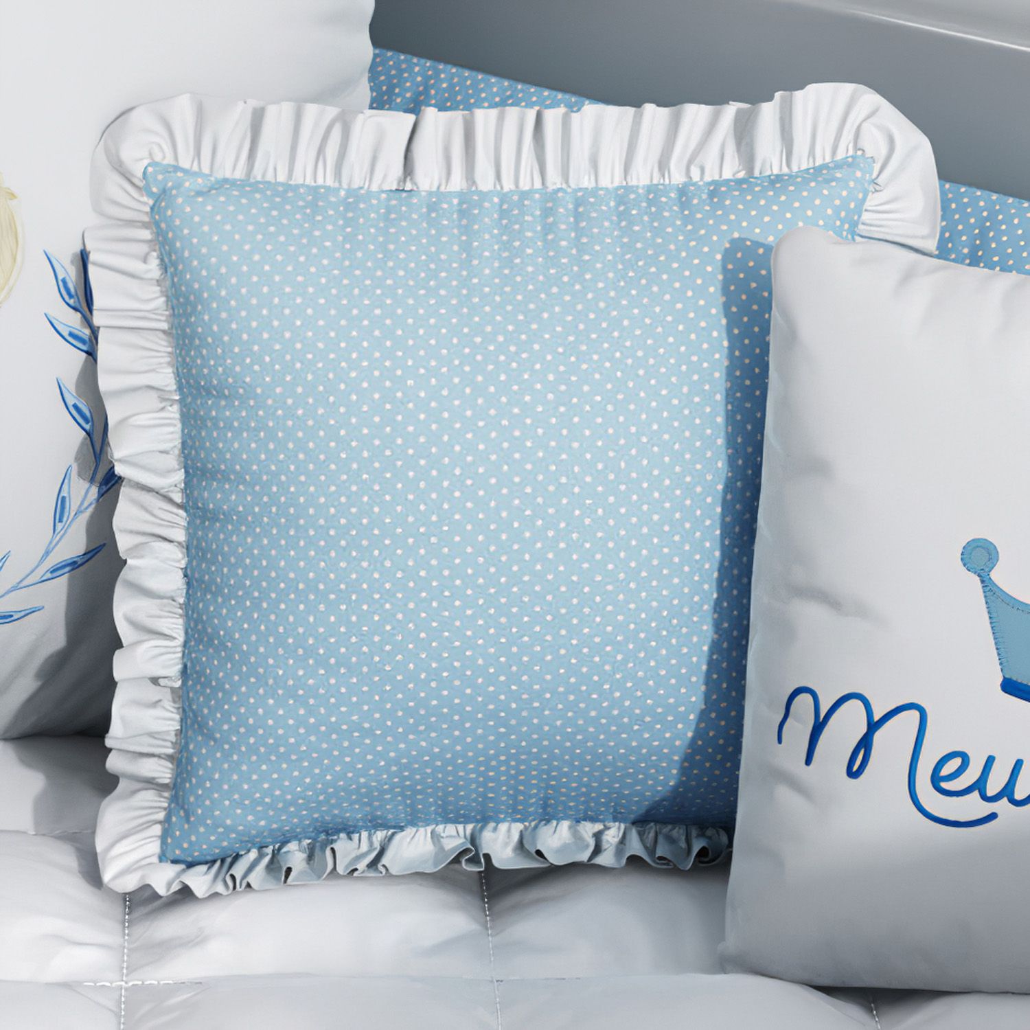 Almofada Quadrada Poá Azul 38cm