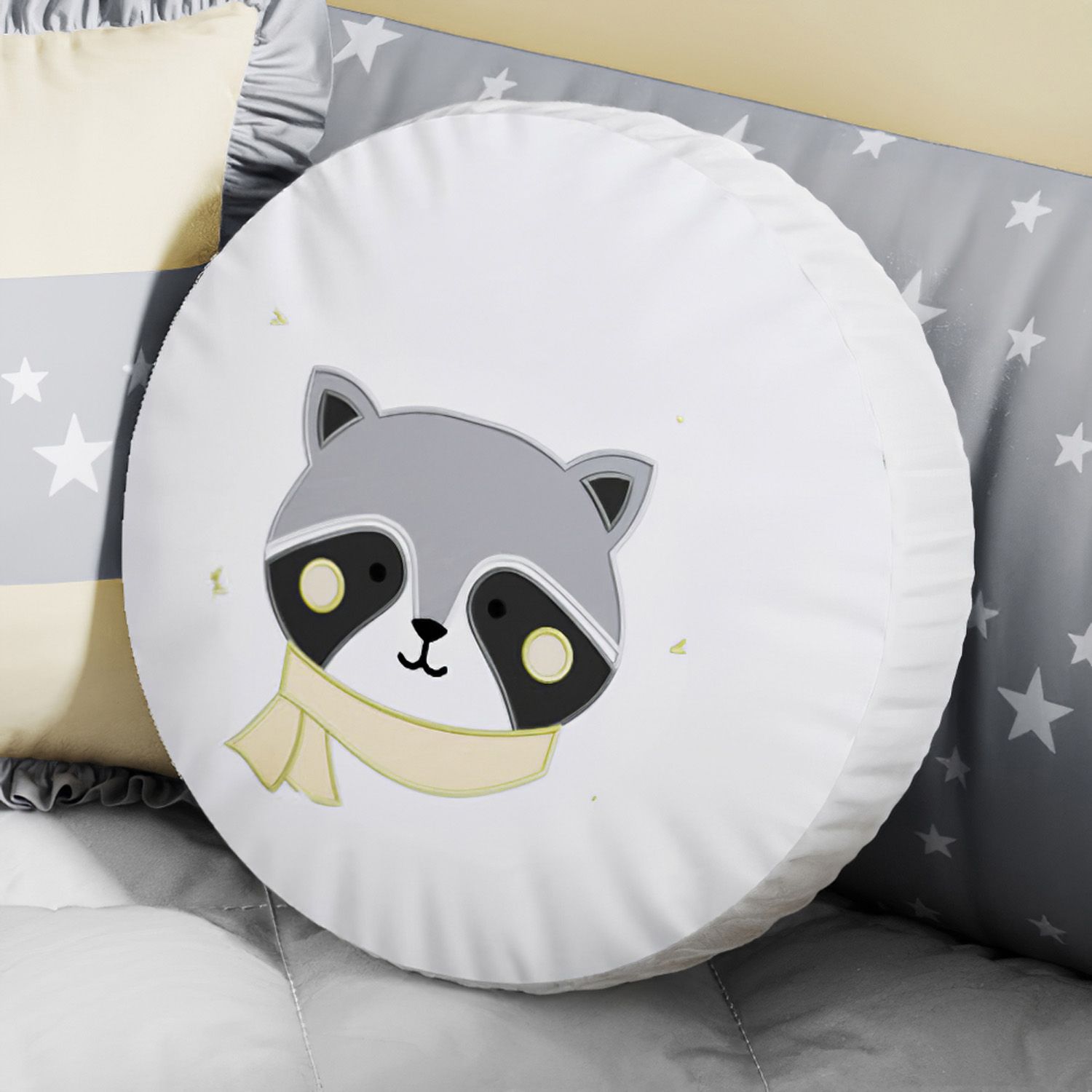 Almofada Redonda Guaxinim Amarelo 30cm