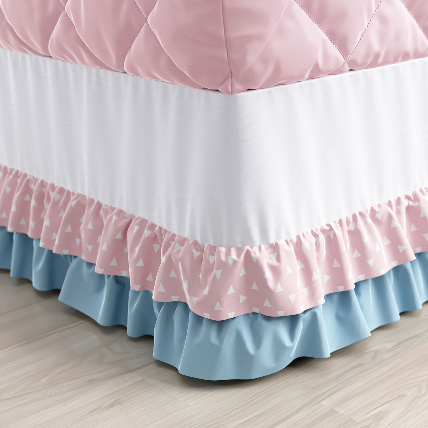 Saia de Cama Infantil Solteiro Babado Duplo Rosa e Azul 