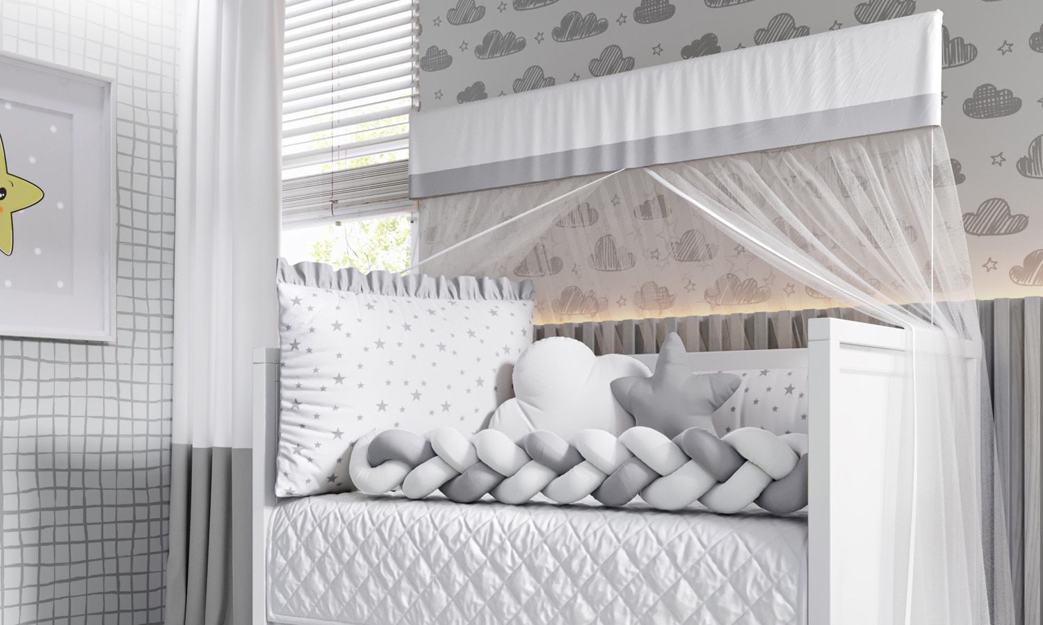 Kit Berço Trança Estrelinha Rosa