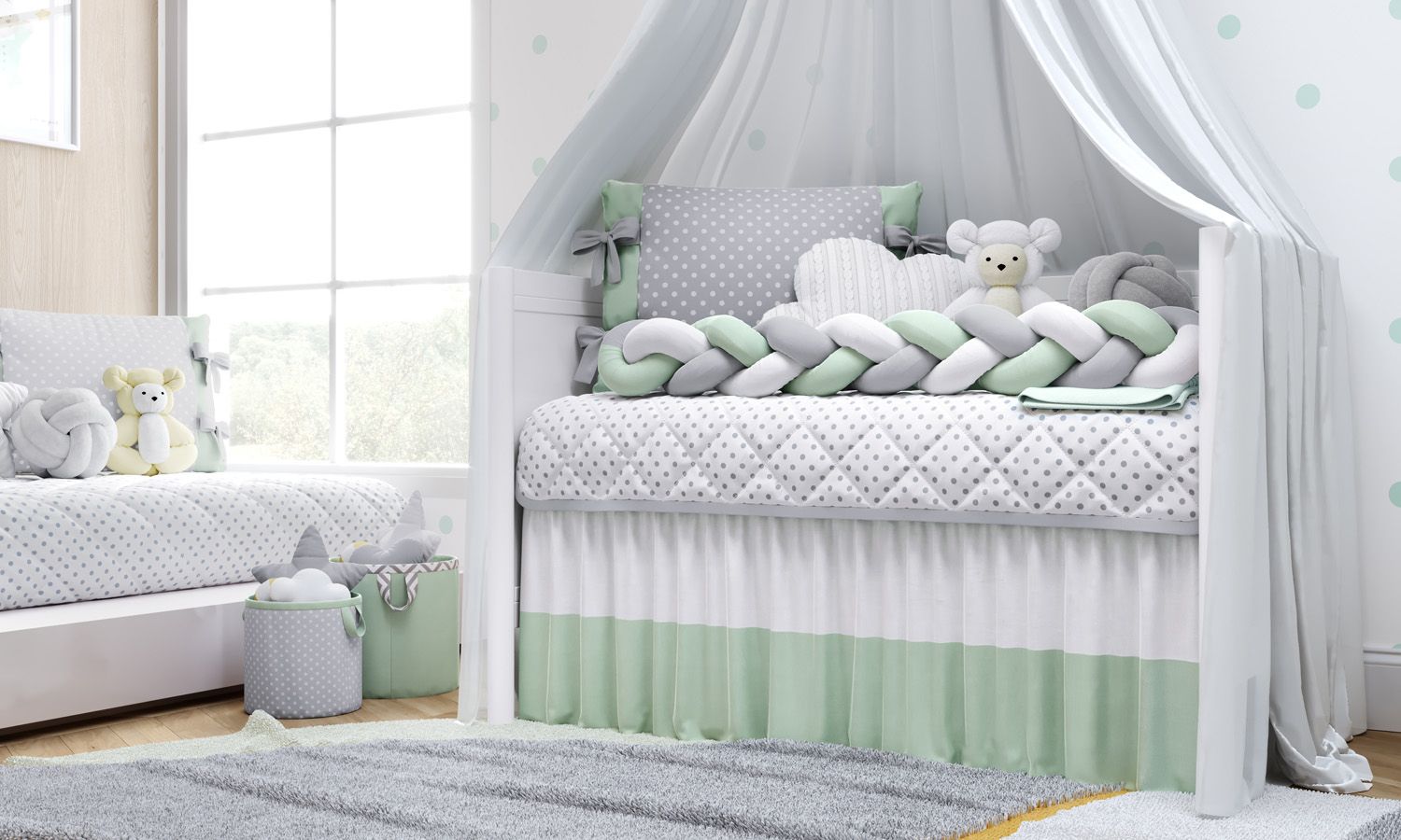 Kit Berço Trança Poá Rosa