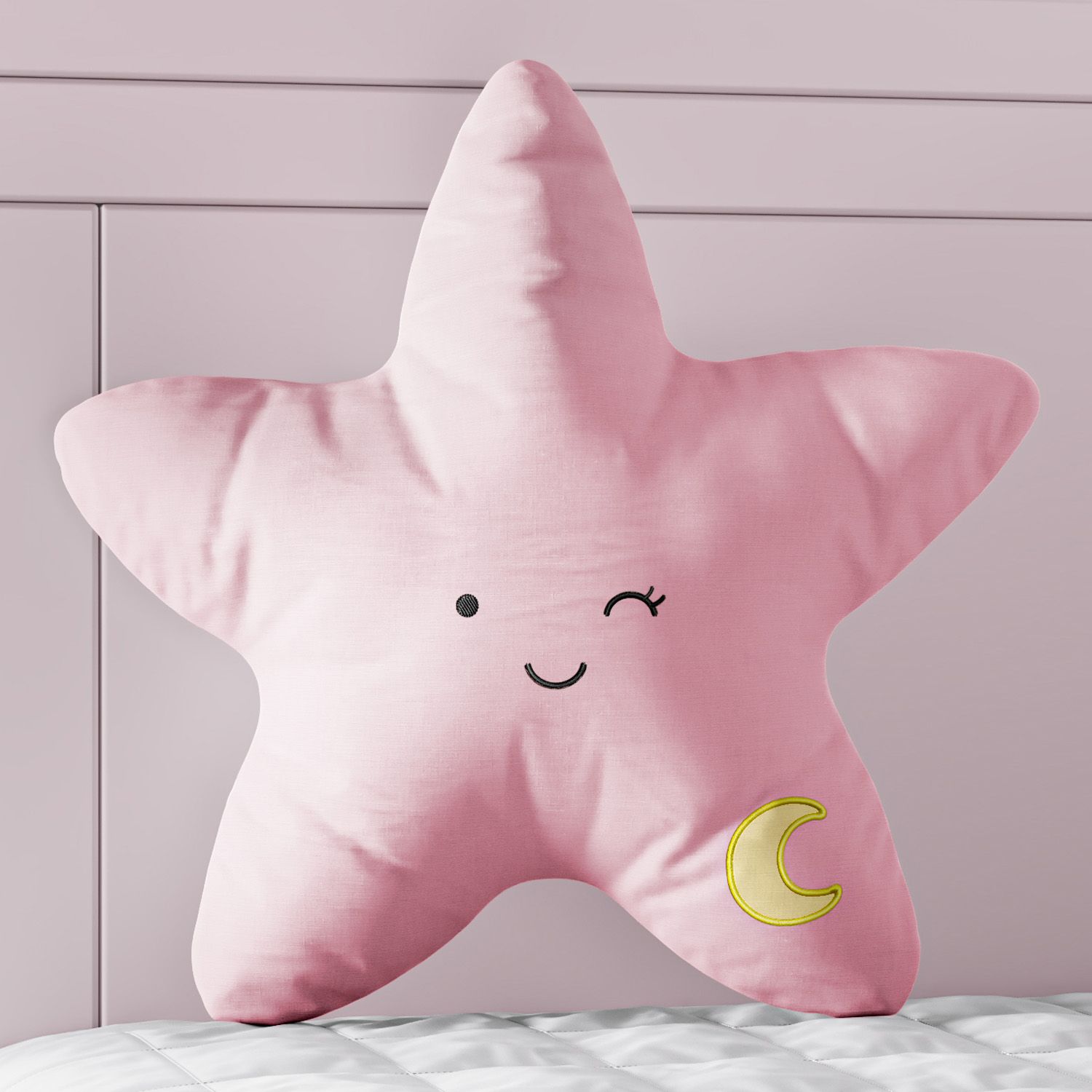 Almofada Amiguinha Estrela Lua Rosa e Amarelo 30cm