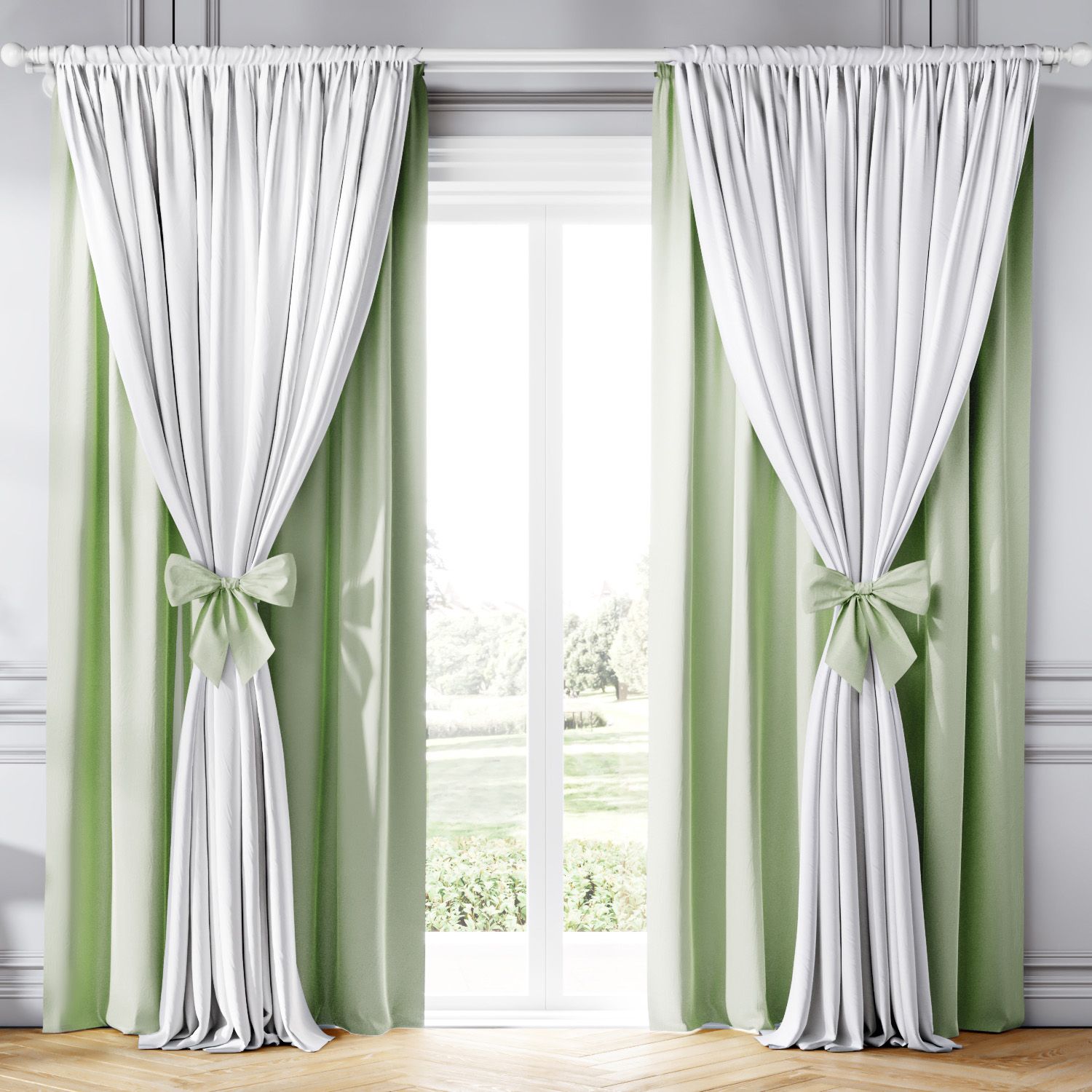 Cortina Clássica com Laços Branco e Verde