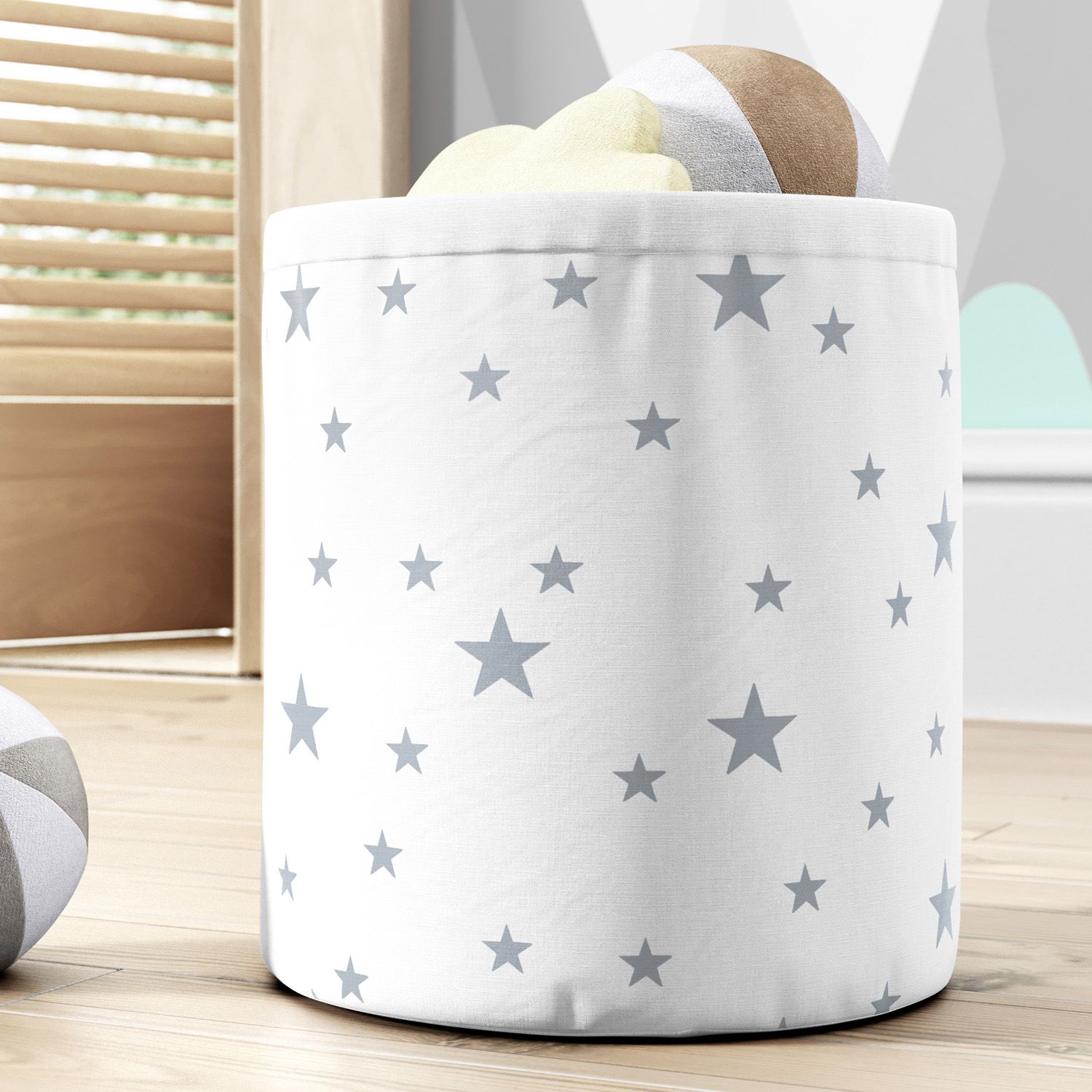 Cesto Organizador para Brinquedos Estrelinhas Branco e Cinza 24cm