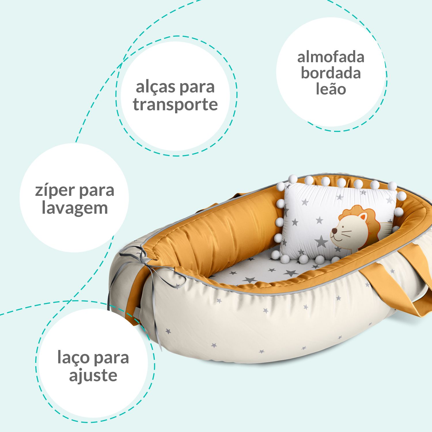 Ninho para Bebê Redutor de Berço Léo Estrelinha Cinza/Laranja 80cm