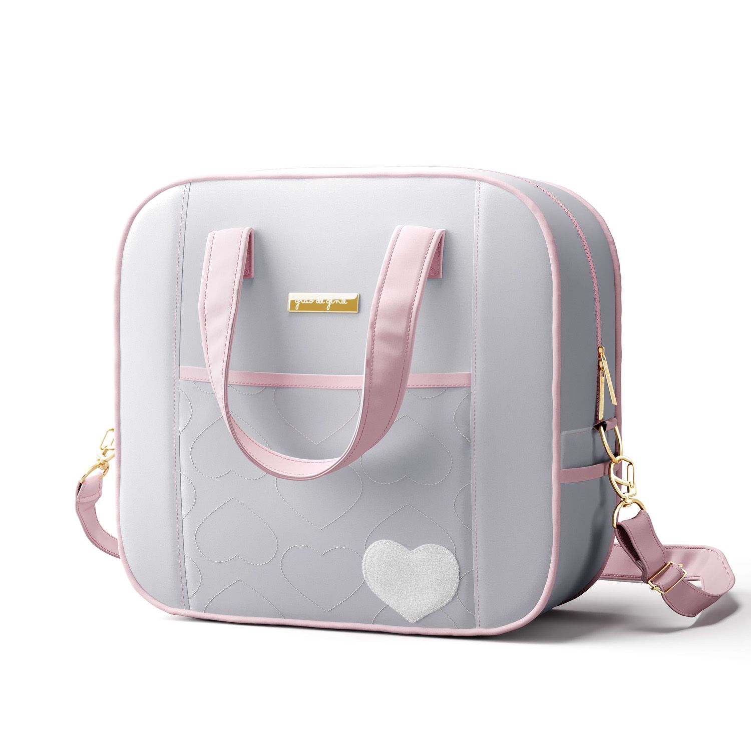 Bolsa Maternidade Coração Rosa e Cinza 34cm