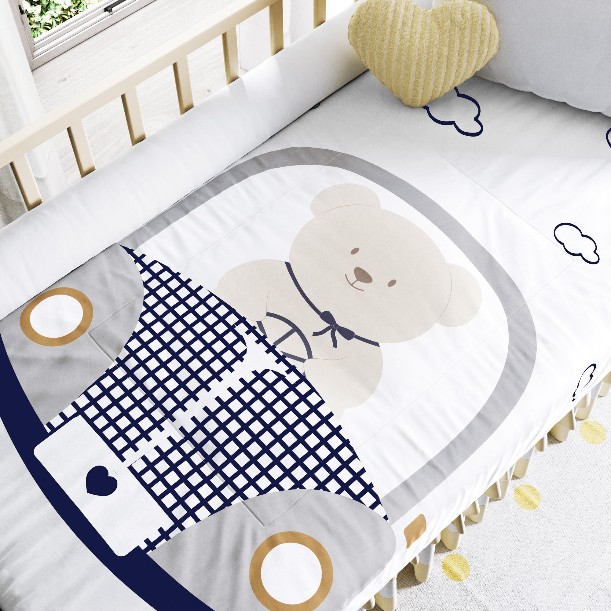 Edredom de Berço Ursinho Carrinho Azul