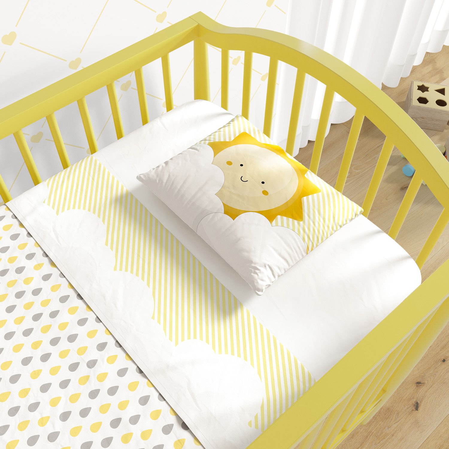 Jogo de Lençol Berço Nuvem de Algodão Azul 3 peças