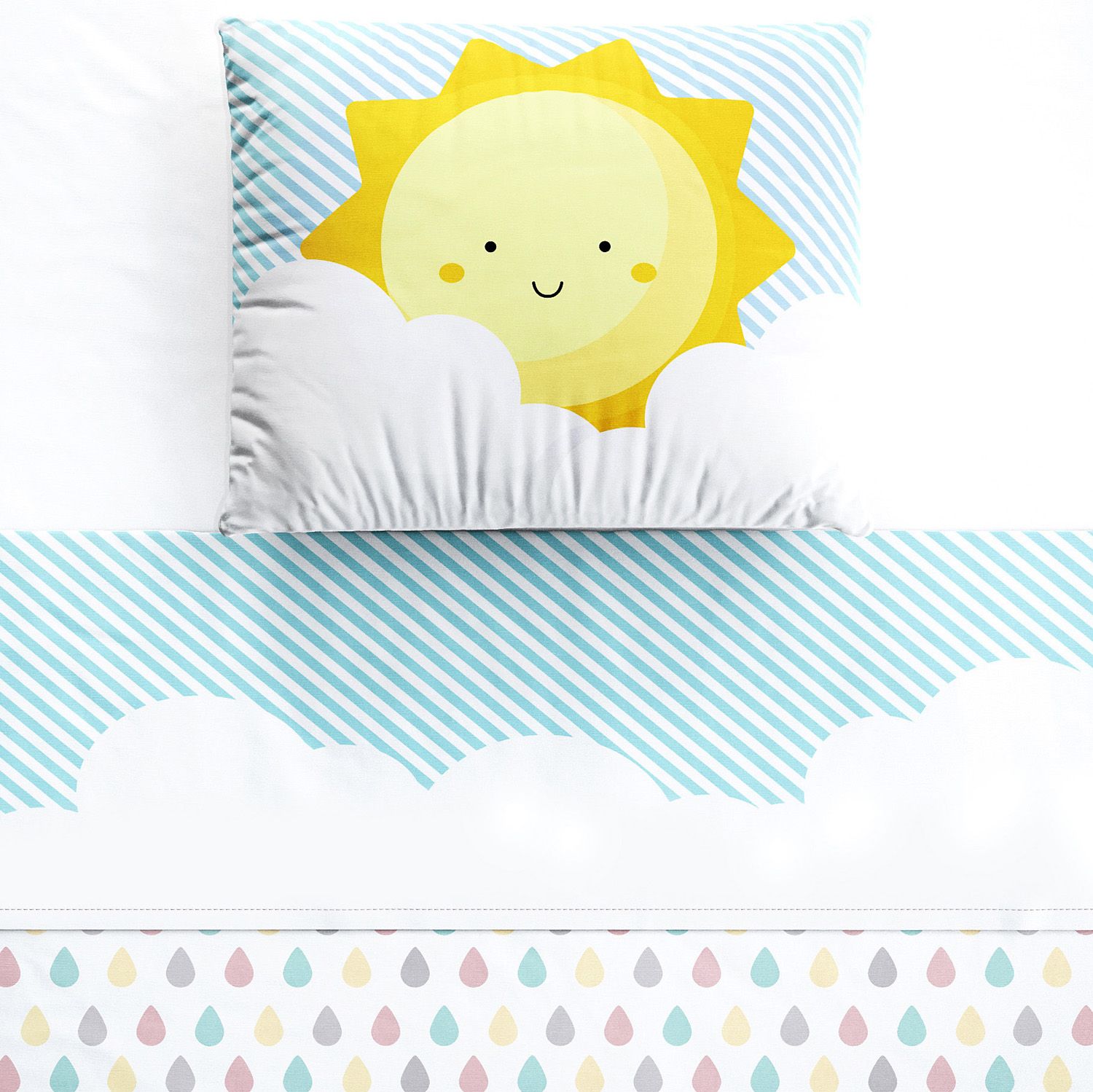 Jogo de Lençol Berço Nuvem de Algodão Azul 3 peças