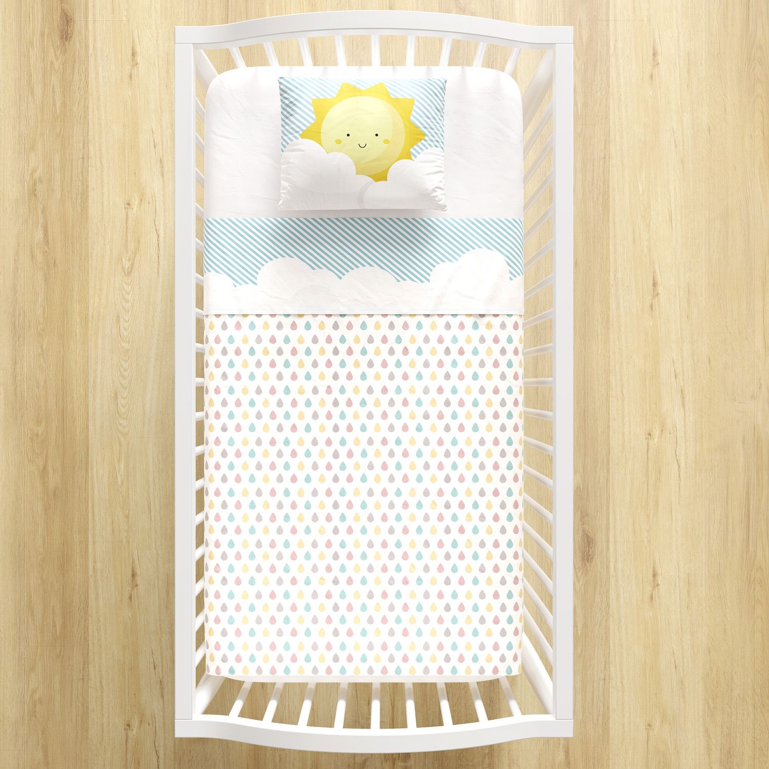 Jogo de Lençol Berço Nuvem de Algodão Azul 3 peças