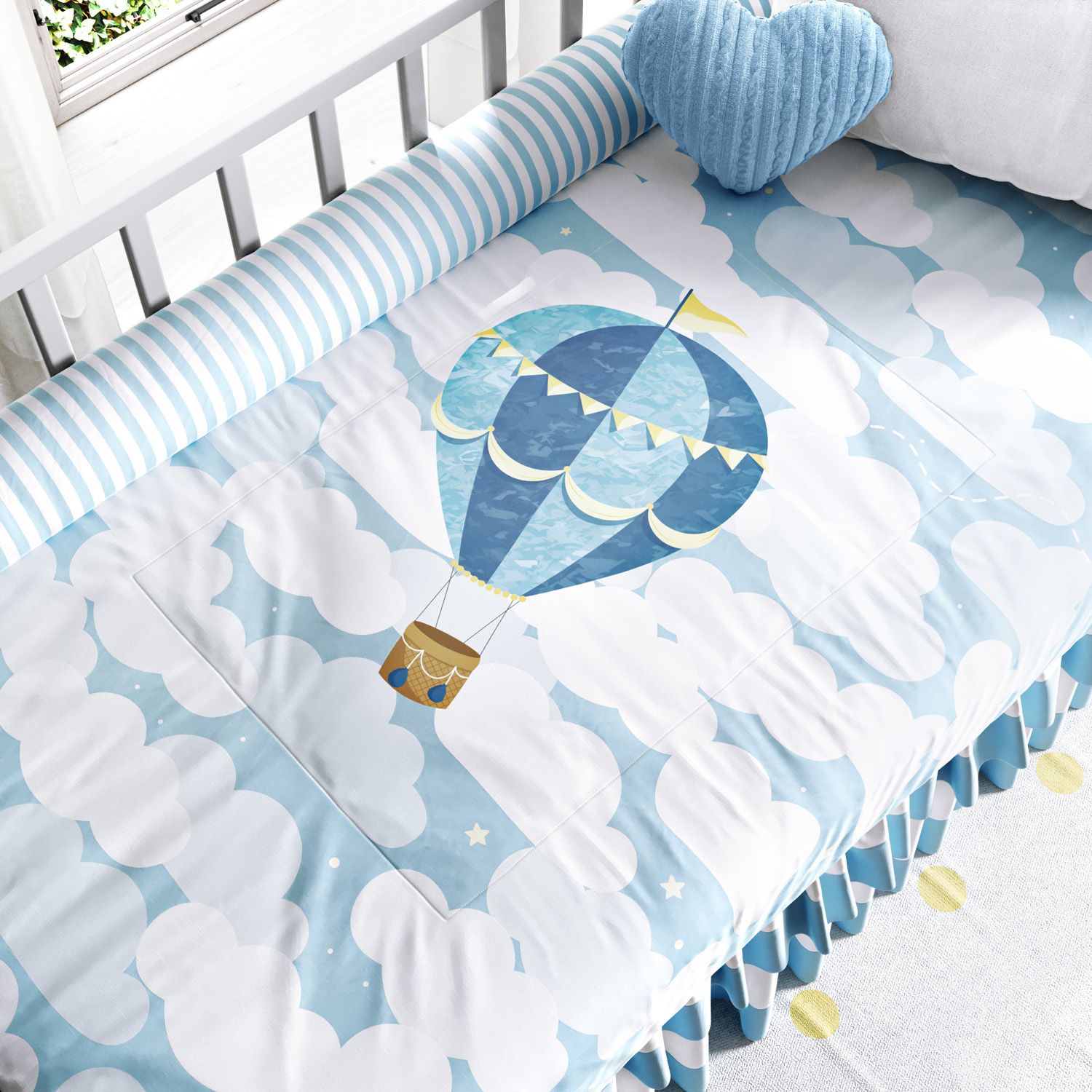 Edredom de Berço Balão no Céu Azul