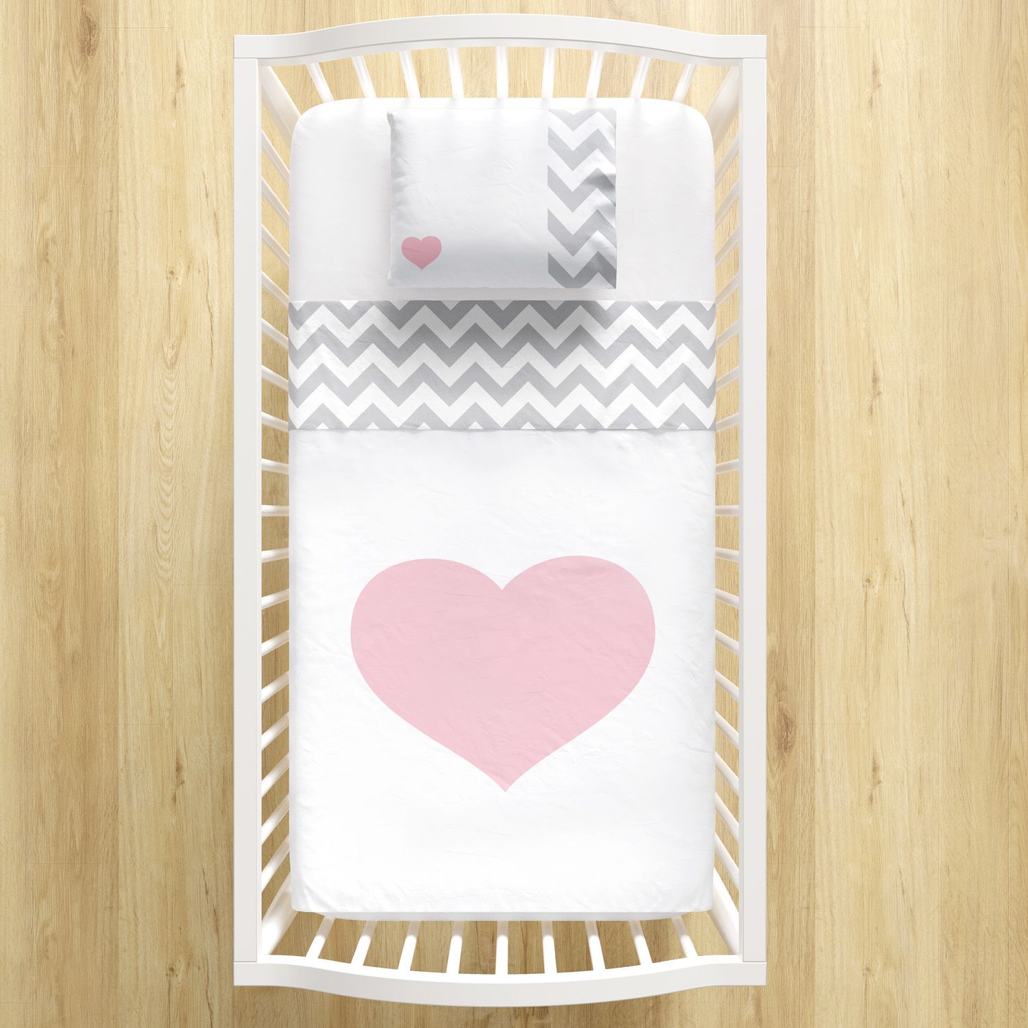 Jogo de Lençol Berço Coração Chevron 3 Peças
