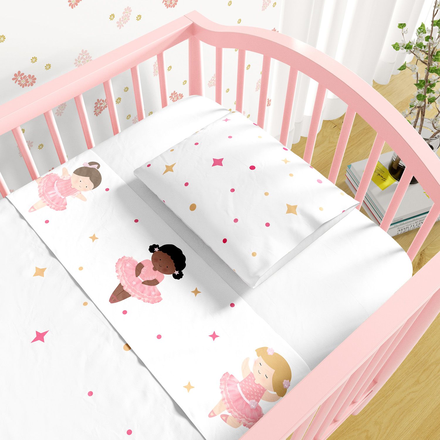 Jogo de Lençol Berço Bailarinas Baby 3 peças