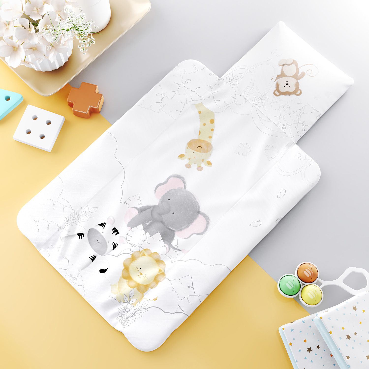 Trocador de Fraldas Portátil Balão Safári Aquarela 73x40cm