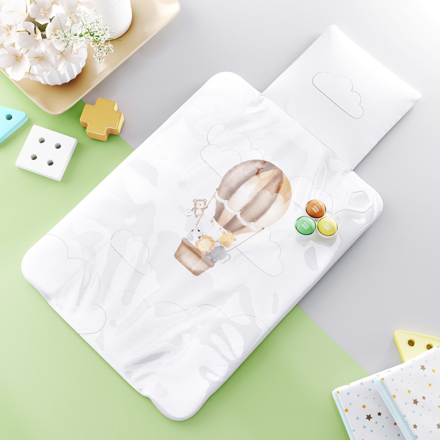 Trocador de Fraldas Portátil Balão Safári Aquarela 73x40cm