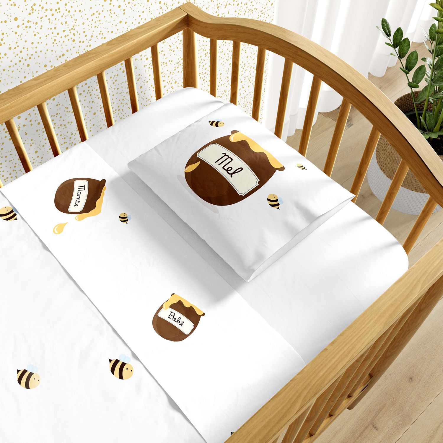 Jogo de Lençol Berço Potes de Mel 3 peças