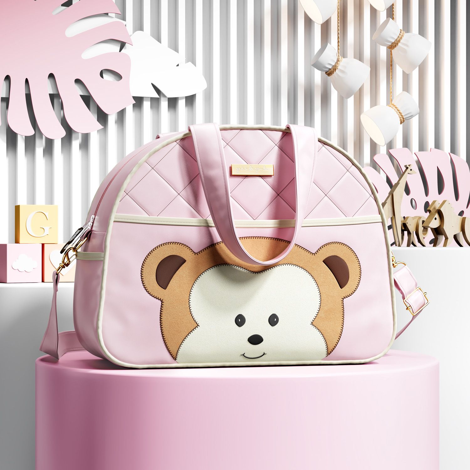 Bolsa Maternidade Amiguinha Macaquinha Rosa 34cm